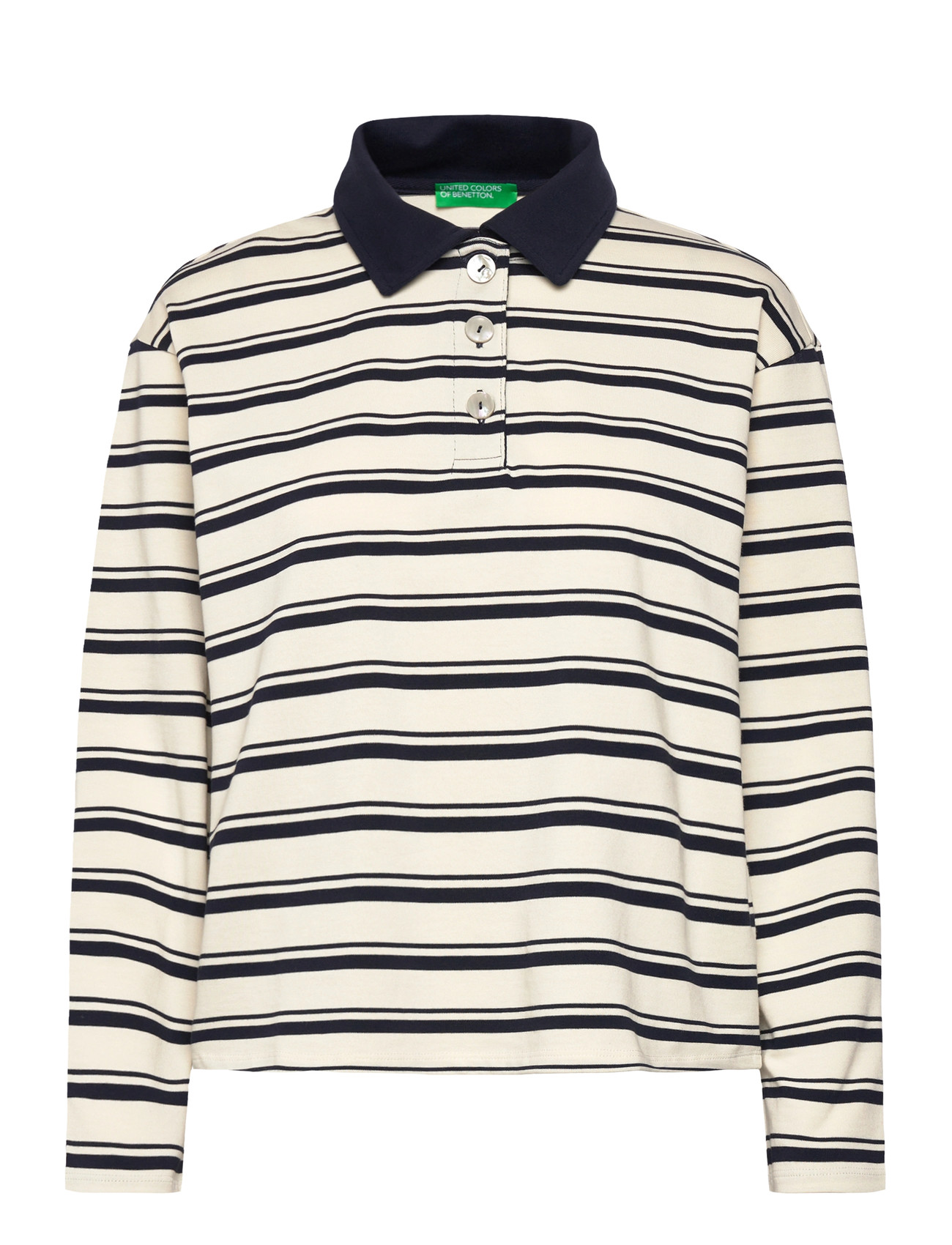 UNITED COLORS OF BENETTON L/S Polo Shirt Cream - XS - Damen