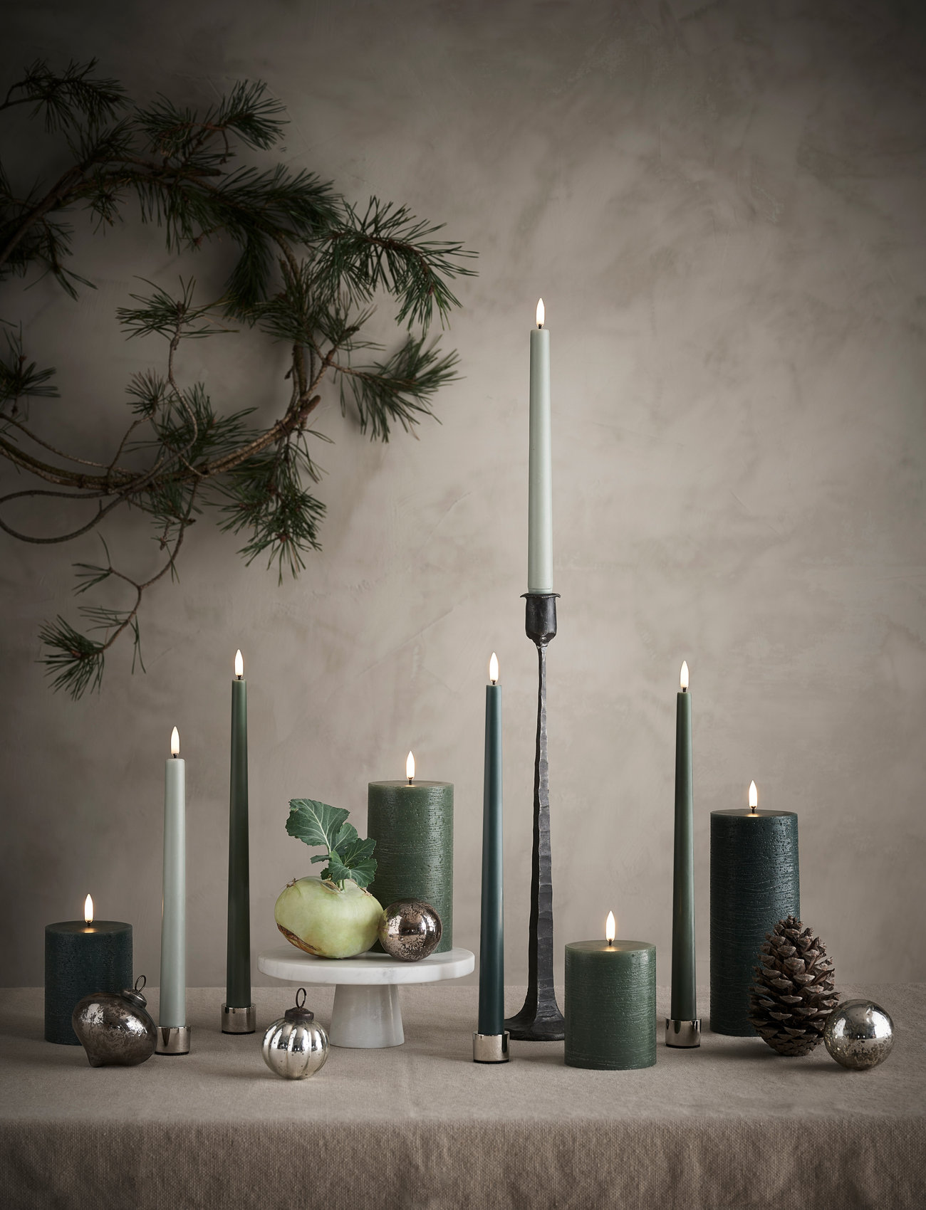 UYUNI Lighting Led Slim Taper Candle, Olive Green, Smooth, 2-Pack, 2,3X32 cm, H32 cm, Green, Stearinlys > Led-Lys, Unisex