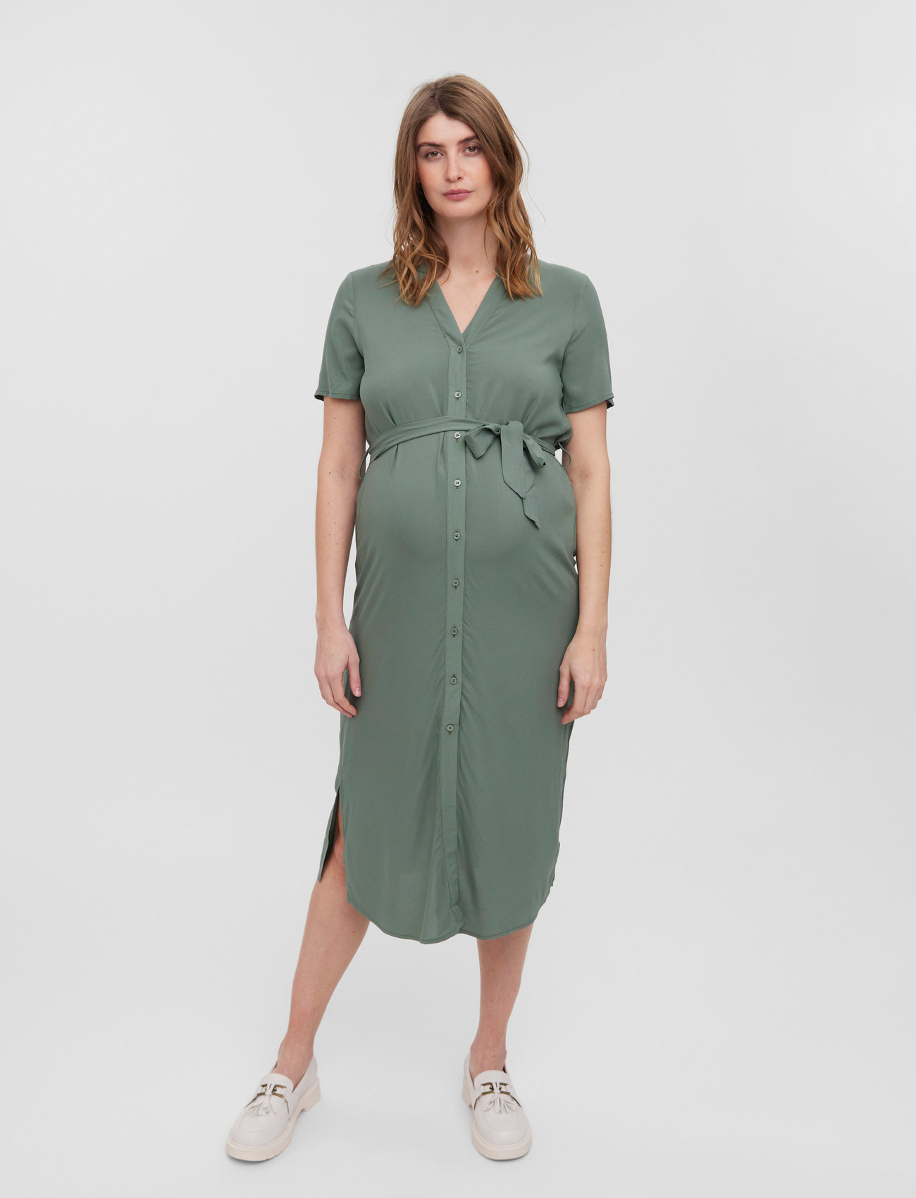 Vero Moda Maternity Vmmvica S/S Shirt Dress Ga Noos, XXL, Green, Kjoler > Skjortekjoler, Dame