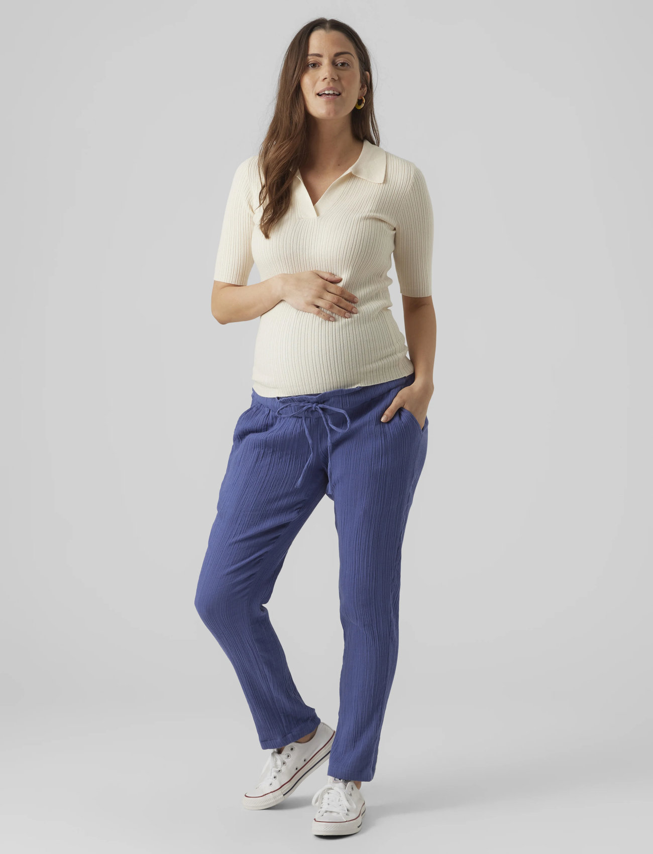 Vero Moda Maternity Vmmholly 2/4 Polo Pullover Ga Noos, XS, White, T-Shirts & Toppe > Kortærmede, Dame