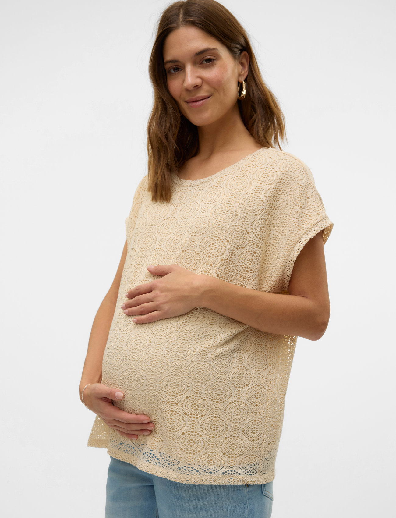 Vero Moda Maternity Vmmmaya Ava Ss Top Jrs, M, Cream, T-Shirts & Toppe > Kortærmede, Dame