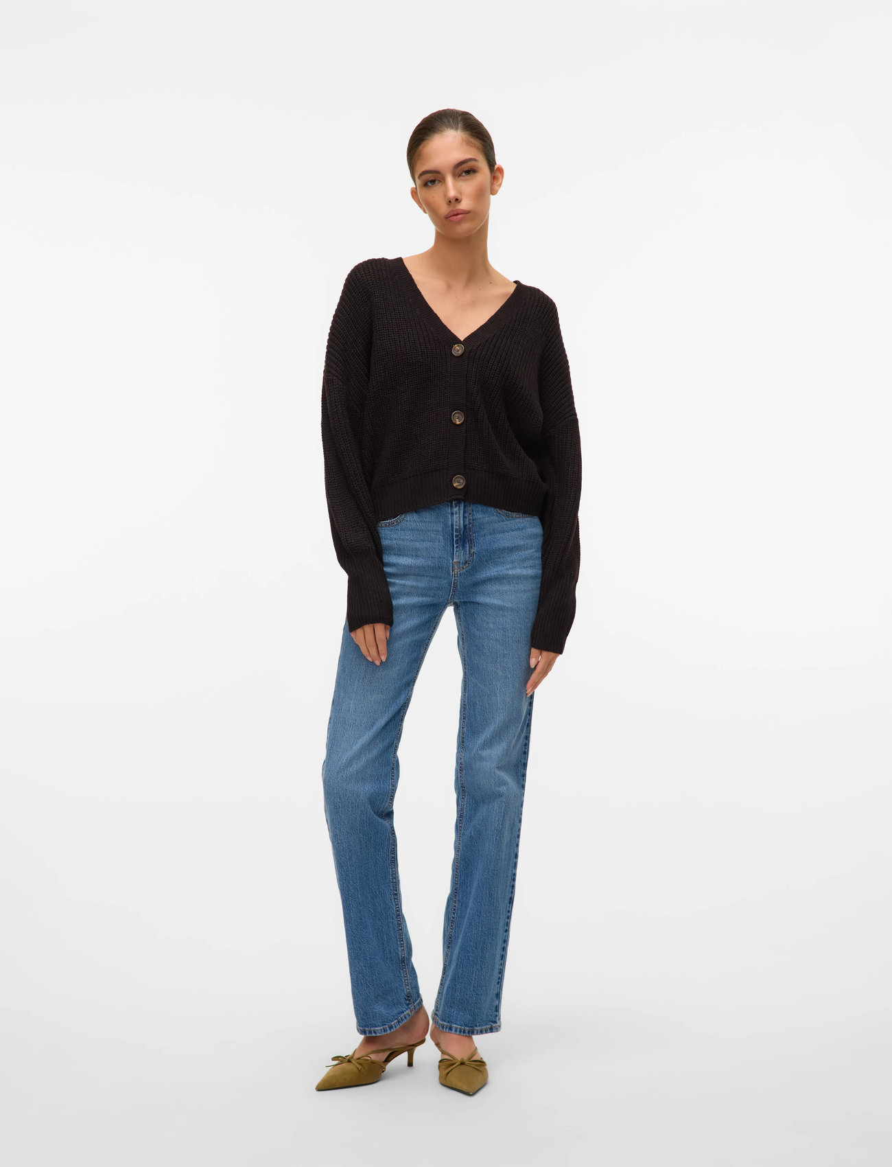Vero Moda Vmlea Ls V-Neck Cuff Cardigan Noos, M, Black, Strik > Cardigans, Dame