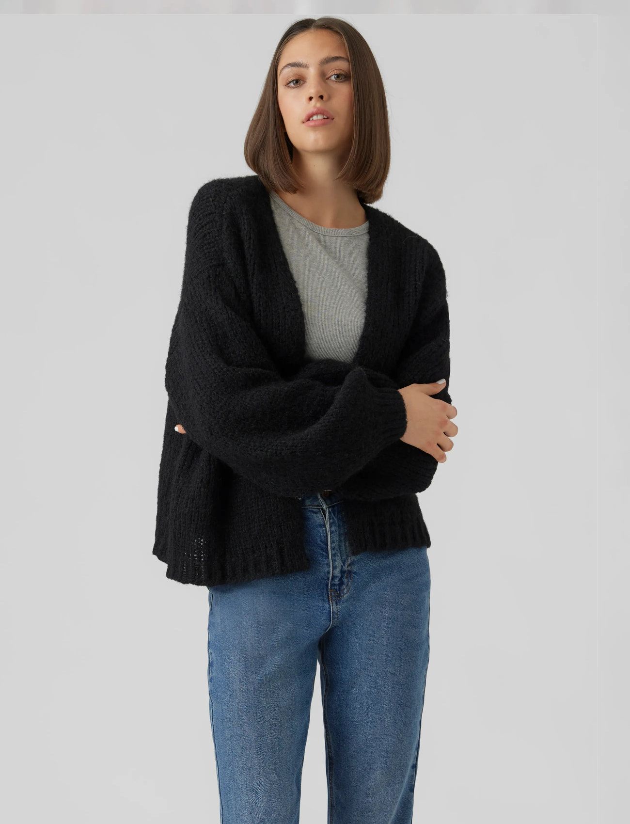 Vero Moda Vmmaybe Ls Open Cardigan Noos, L, Black, Strik > Cardigans, Dame