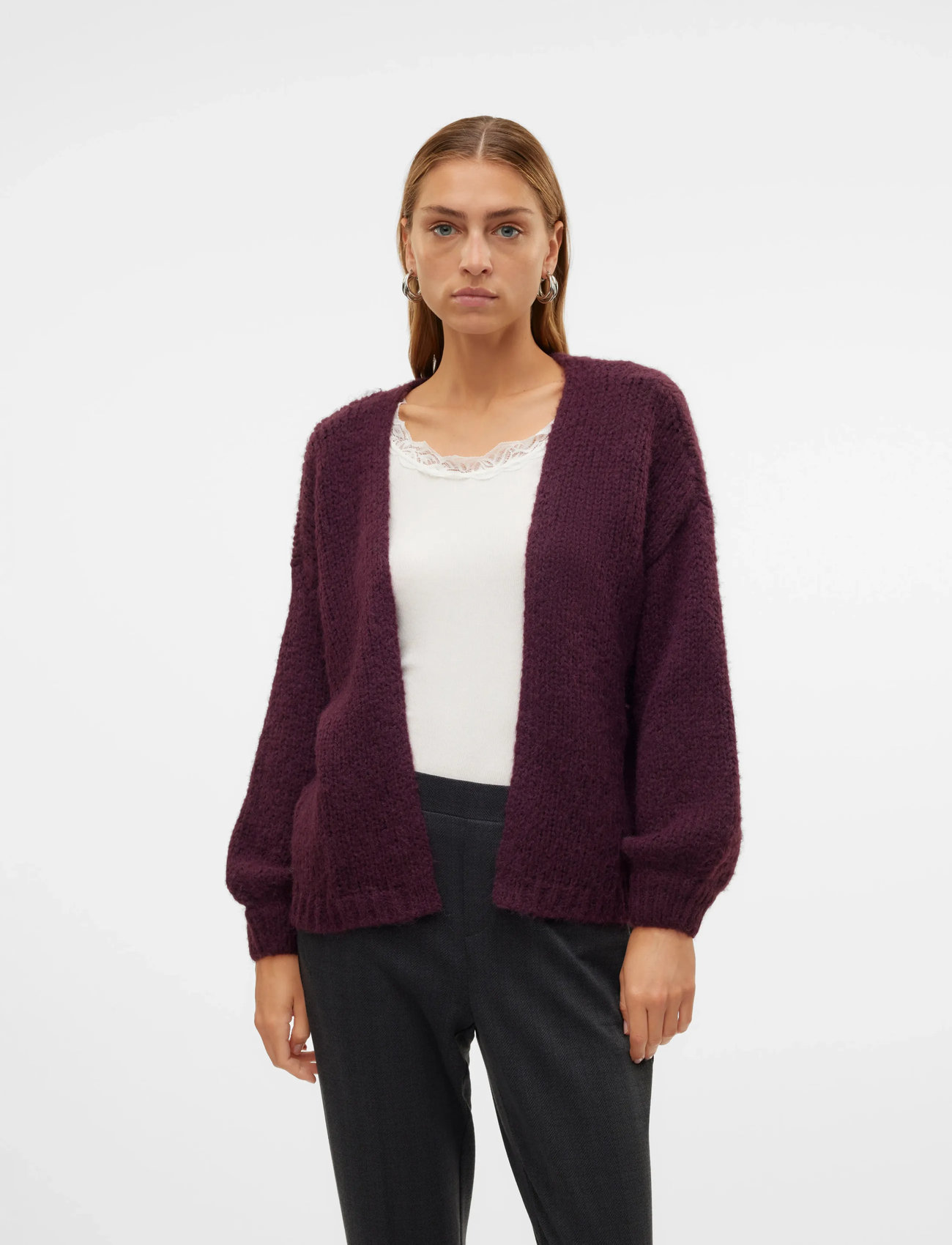 Vero Moda Vmmaybe Ls Open Cardigan Noos, M, Burgundy, Strik > Cardigans, Dame