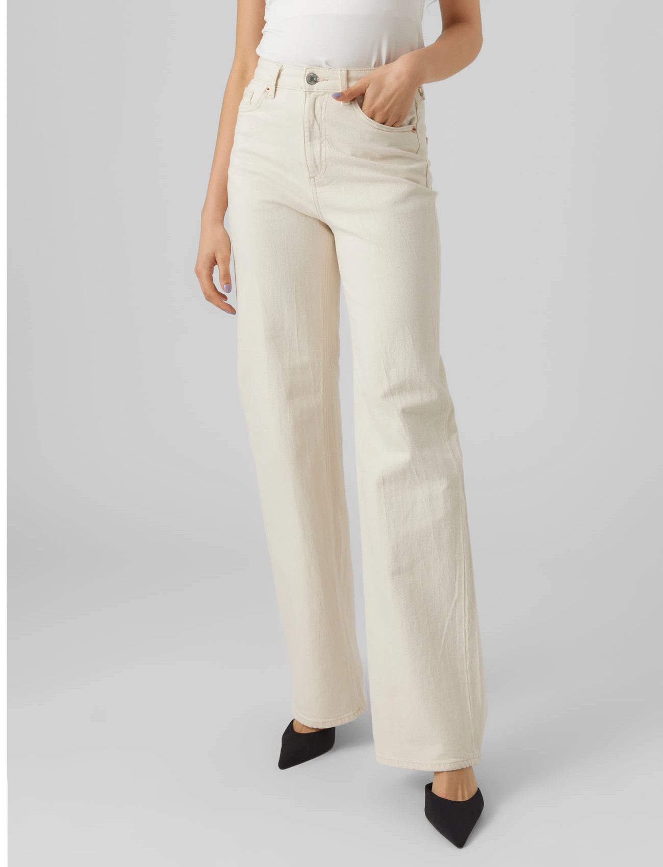 Vero Moda Vmtessa Hr Wide Jeans Ecru Ga Noos, 29 x 32, Cream, Jeans > Vidde, Dame