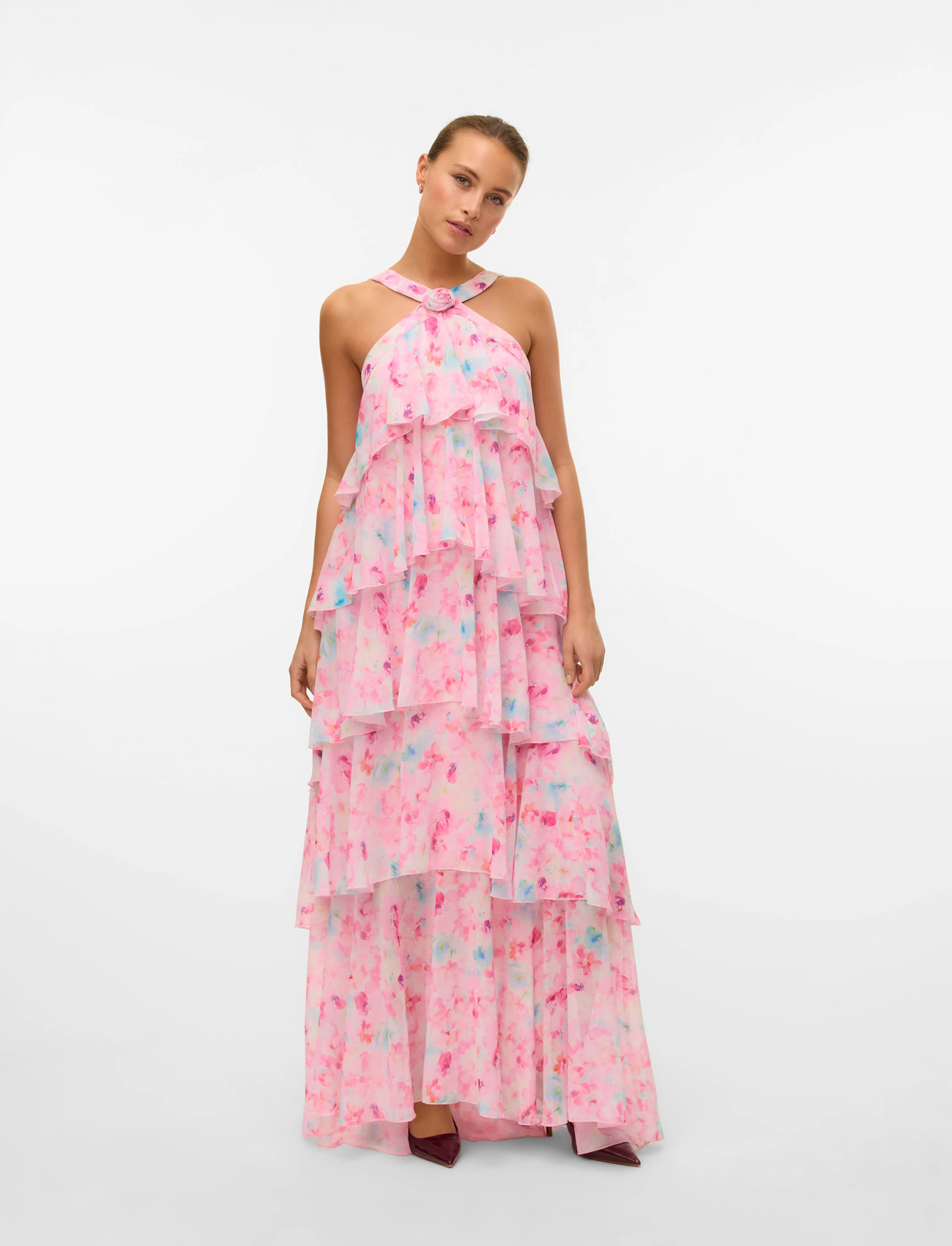 Vero Moda Vmfelicia Sl Ruffle Maxi Dress Exp, L, Pink, Kjoler > Maxikjole, Dame