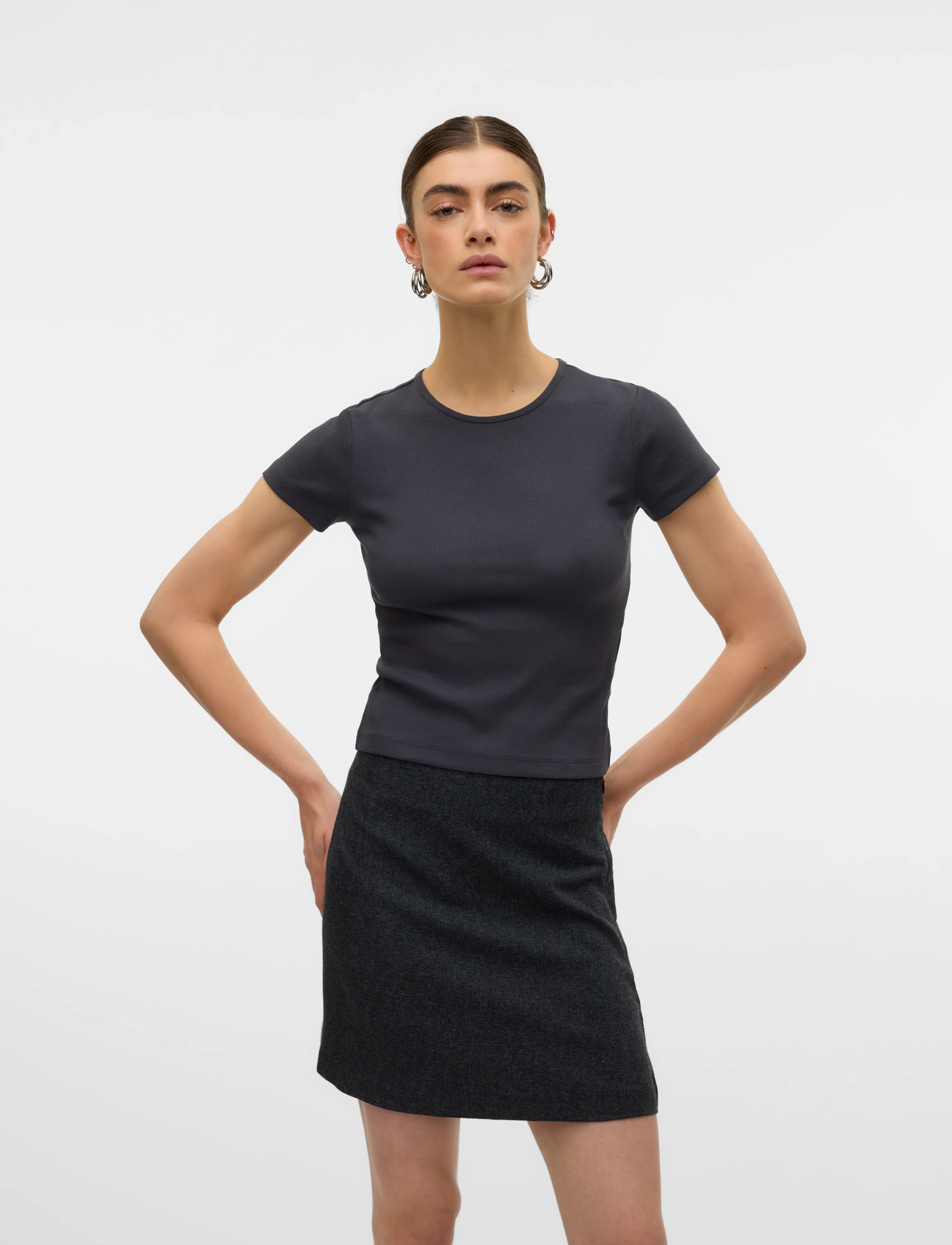 Vero Moda Vmchloe Ss Short Top Jrs Noos, XL, Grey, T-Shirts & Toppe > Kortærmede, Dame