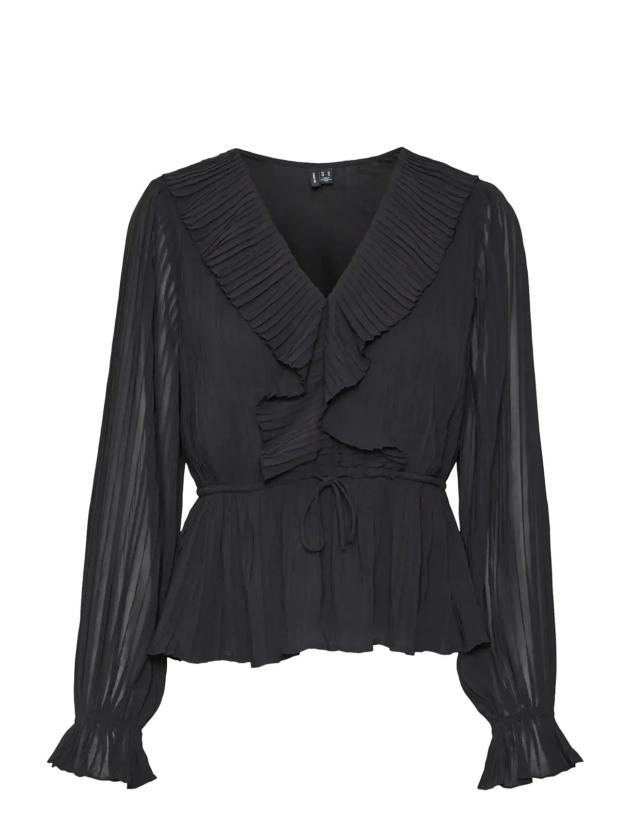 VERO MODA Vmdora L/S Frill Pleat Oberteil Wvn Exp Schwarz - XS - Damen