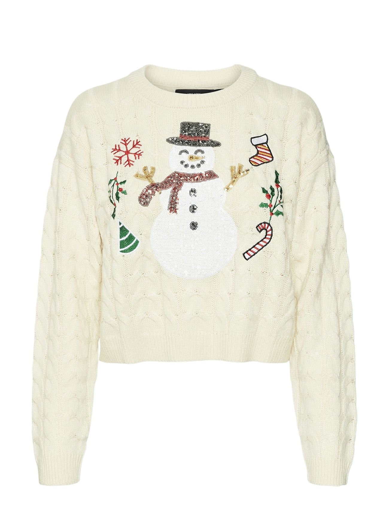 Vero Moda Vmsnowman Cable Ls Short Pullover Xmas Kräm