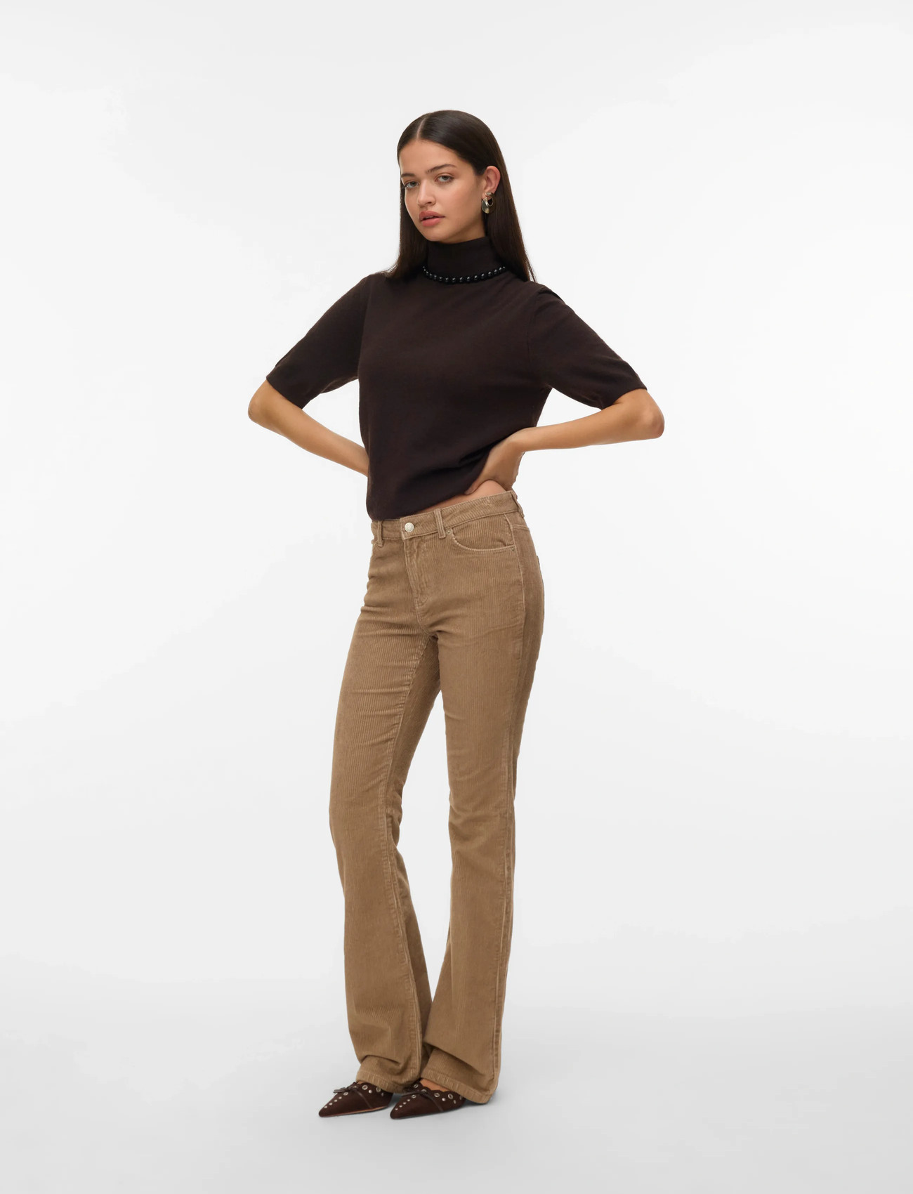 Vero Moda Vmflash Mr Flared Corduroy Pants Noos, 28 x 32, Beige, Jeans > Flares, Dame