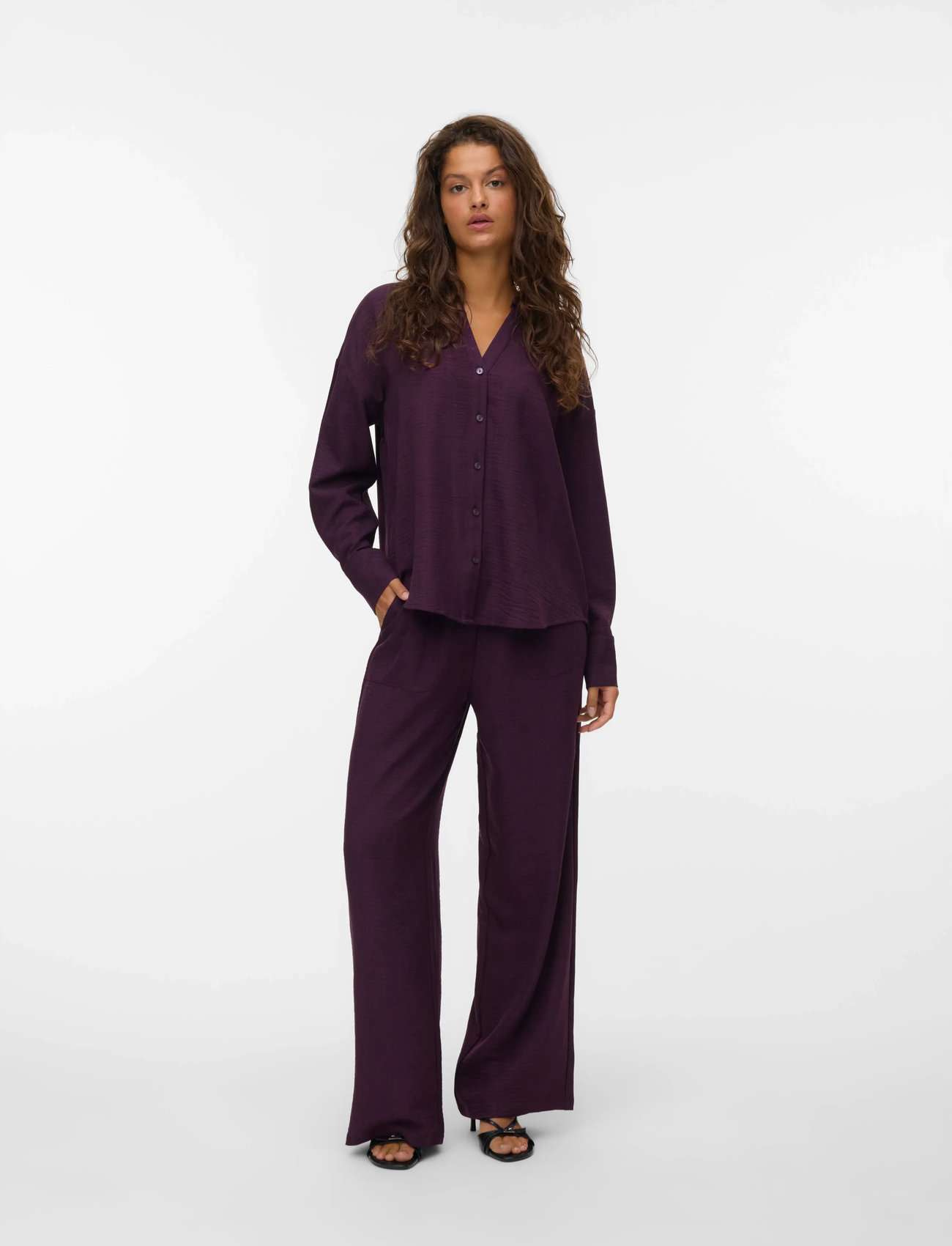 Vero Moda Vmmelaney Queeny Ls Shirt Wvn Noos, M, Purple, Skjorter > Langærmede, Dame