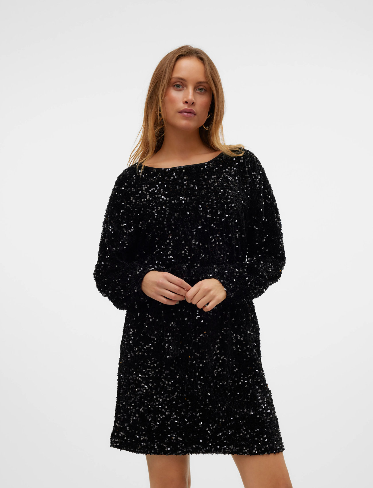 Vero Moda Vmbella Ls Boatneck Short Dress Jrs, XS, Black, Kjoler > Kort Kjole, Dame
