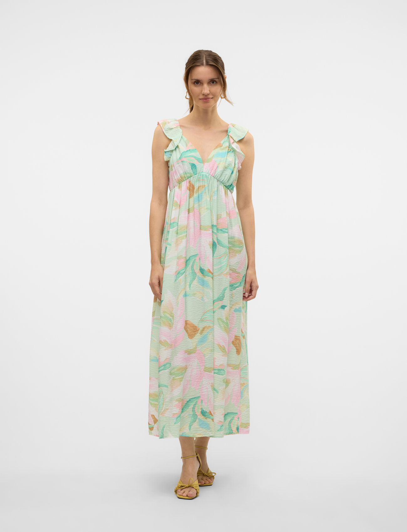 Vero Moda Vmjosie Sl Ankle Frill Dress Wvn Ga, XL, Green, Kjoler > Maxikjole, Dame