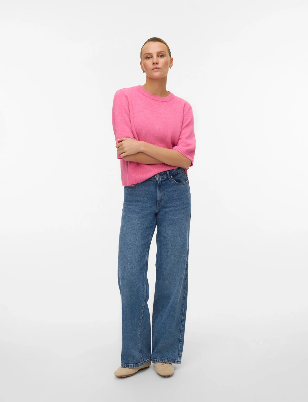 Vero Moda Vmboom 2/4 O-Nk Oversize Pullove Ga Noos, L, Pink, Strik > Trøjer, Dame