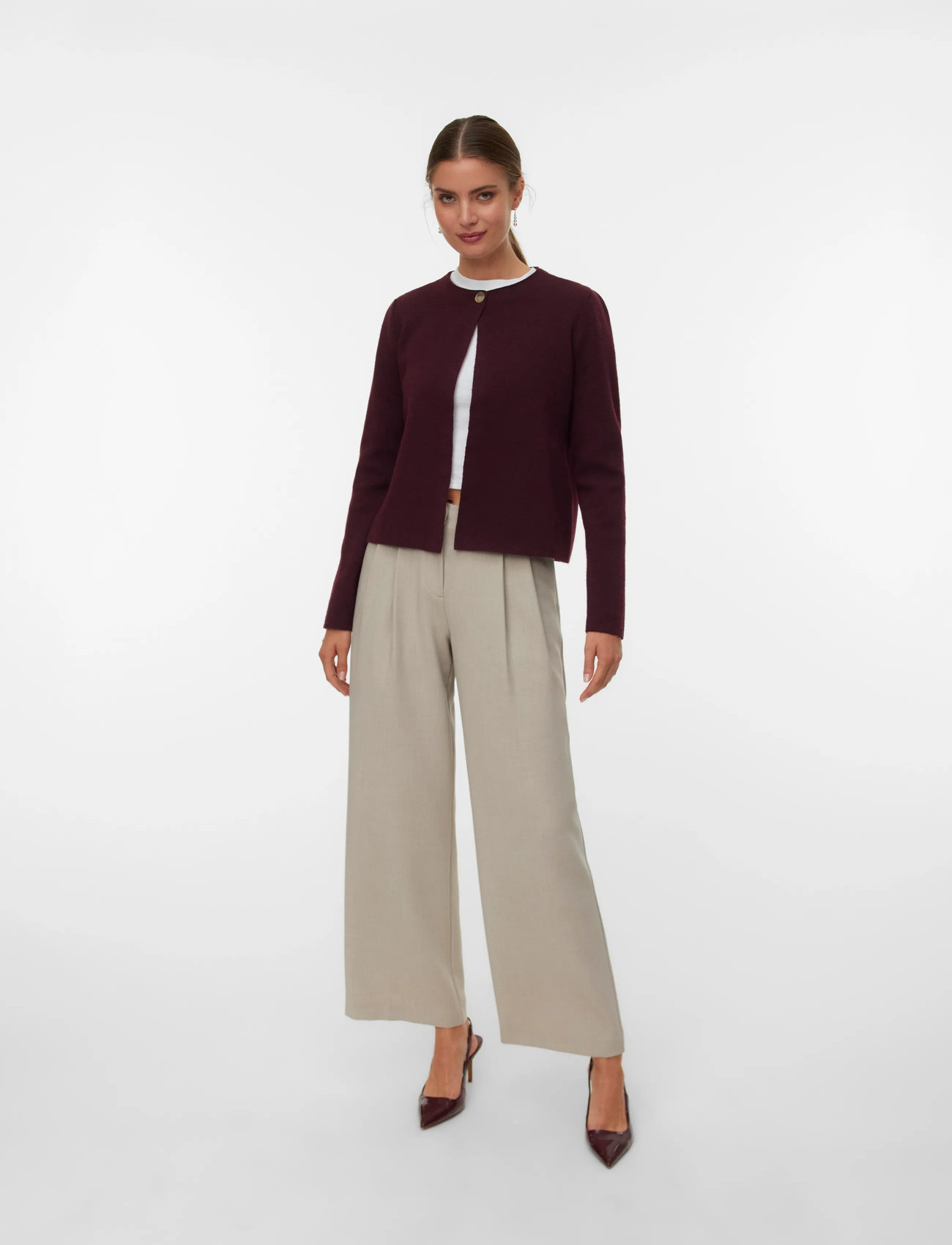 Vero Moda Vmmarina Ls O-Neck Cardigan Boo, XS, Burgundy, Strik > Cardigans, Dame