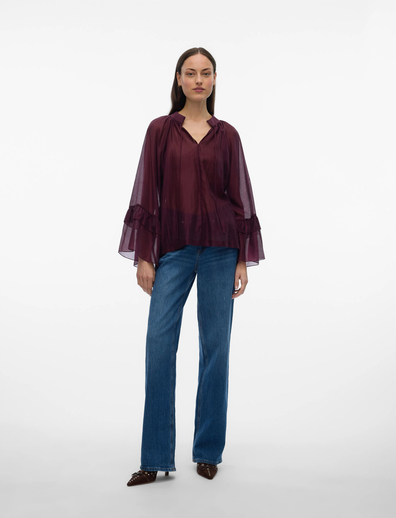Vero Moda Vmjenna 7/8 Frill Top Wvn Ga, L, Red, Bluser > Langærmede, Dame