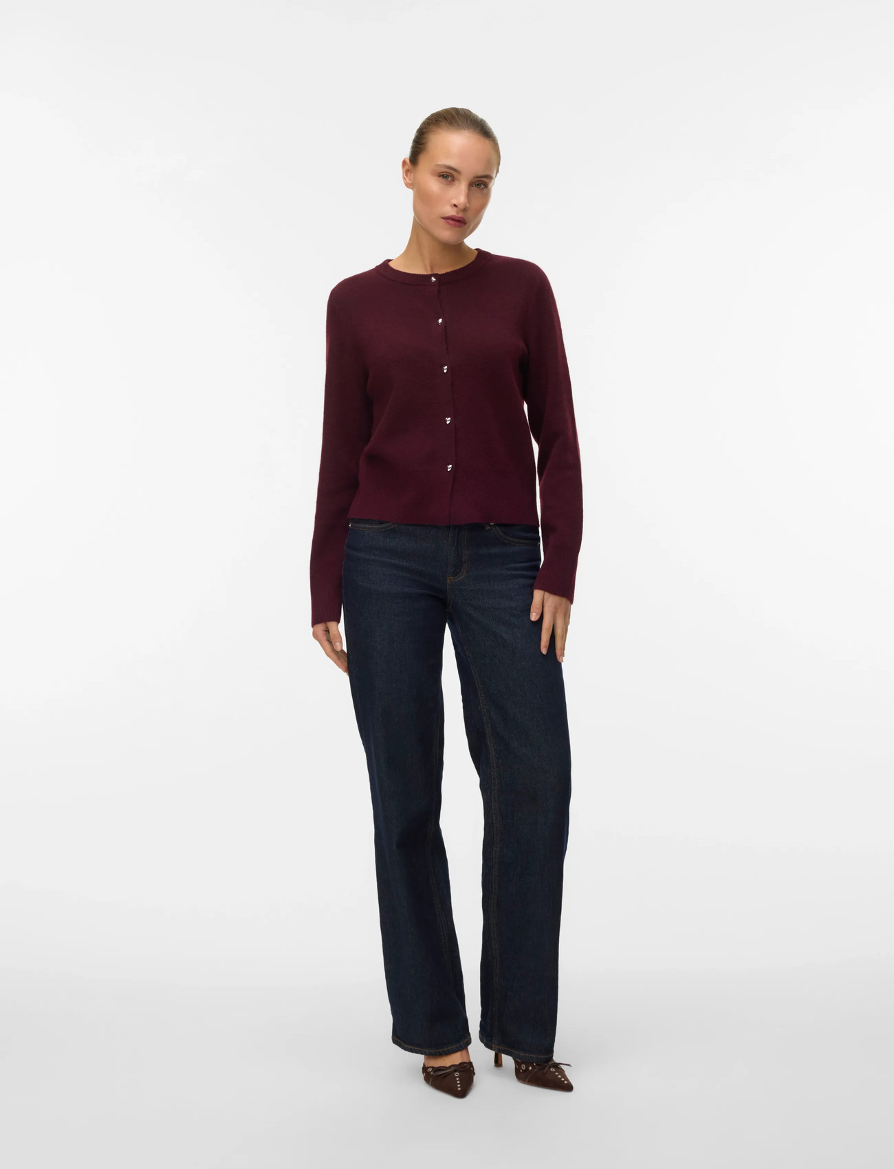 Vero Moda Vmkacy Ls O-Neck Cardigan, S, Burgundy, Strik > Cardigans, Dame