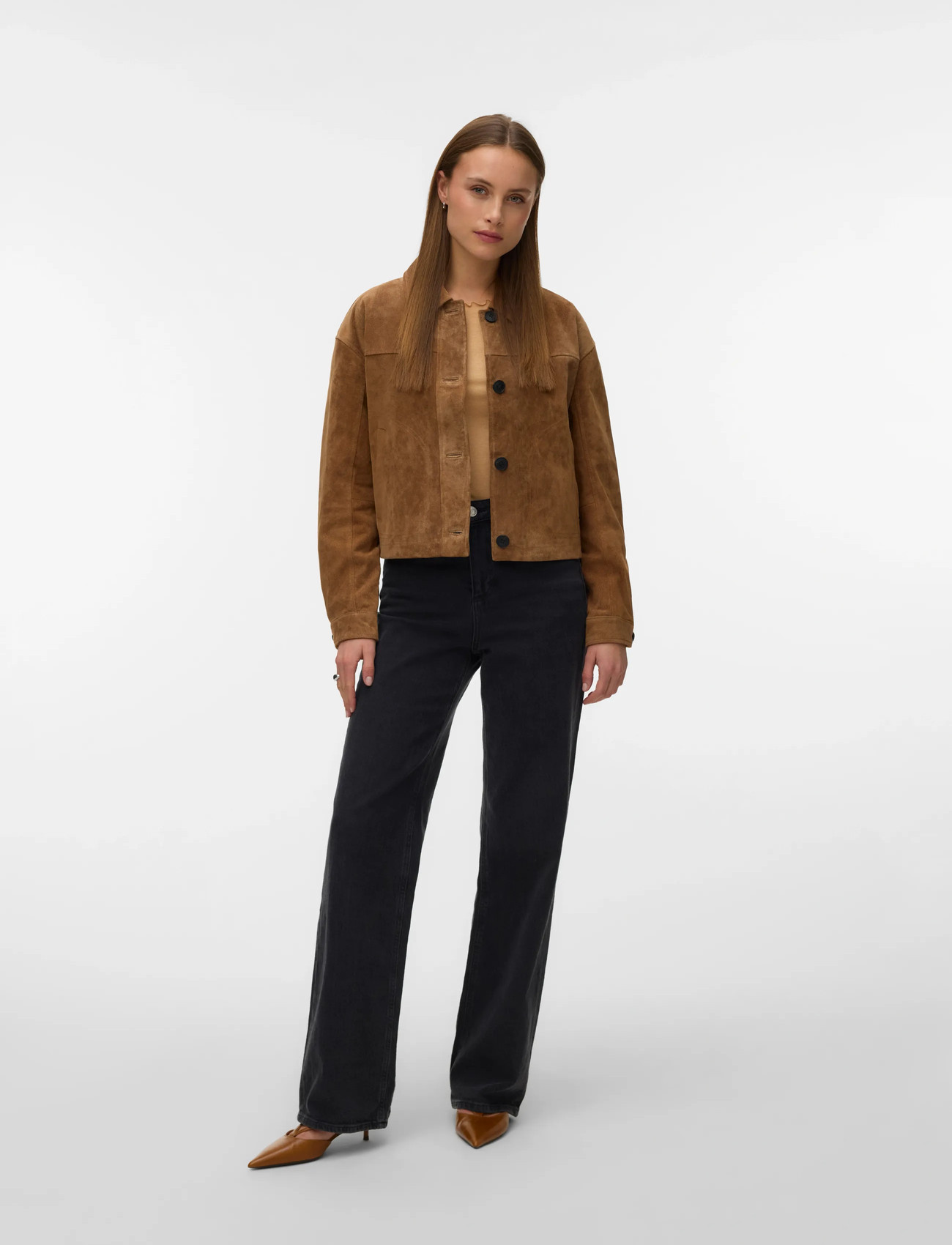 Vero Moda Vmroycestine Short Suede Jacket, M, Brown, Jakker > Læder, Dame