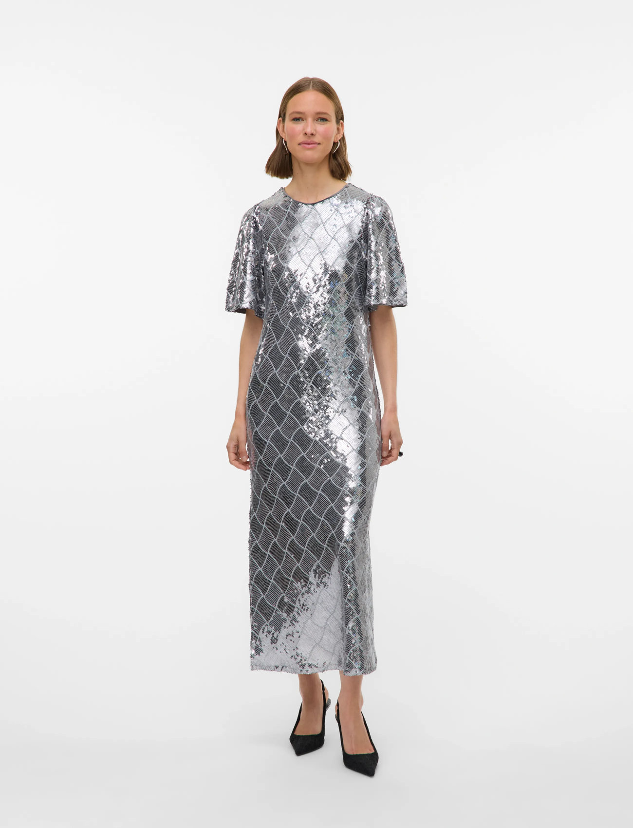 Vero Moda Vmmilka 2/4 7/8 Dress Wvn, L, Silver, Kjoler > Knælange Og Midi, Dame