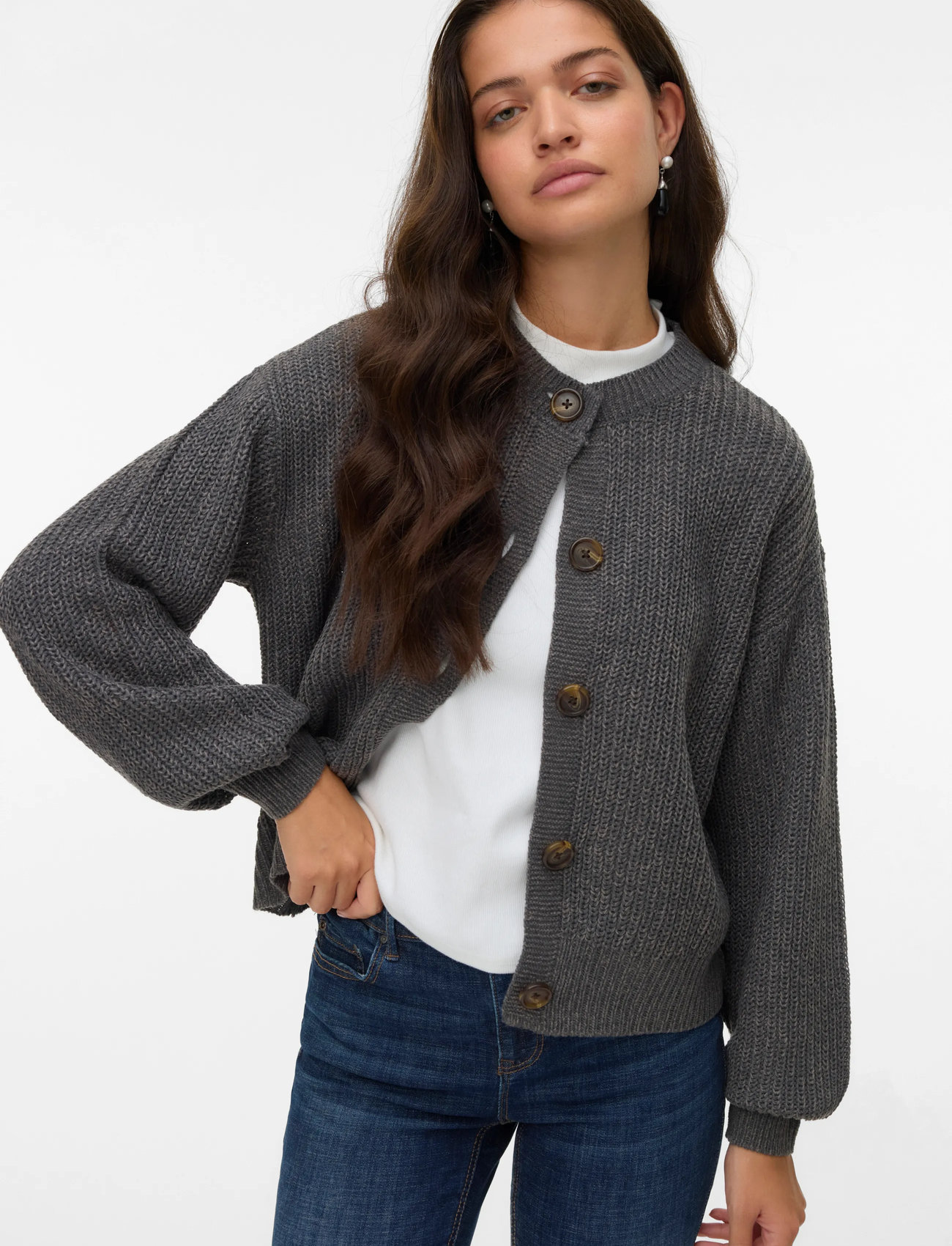 Vero Moda Vmlea Ls O-Neck Cardigan Noos, XS, Grey, Strik > Cardigans, Dame