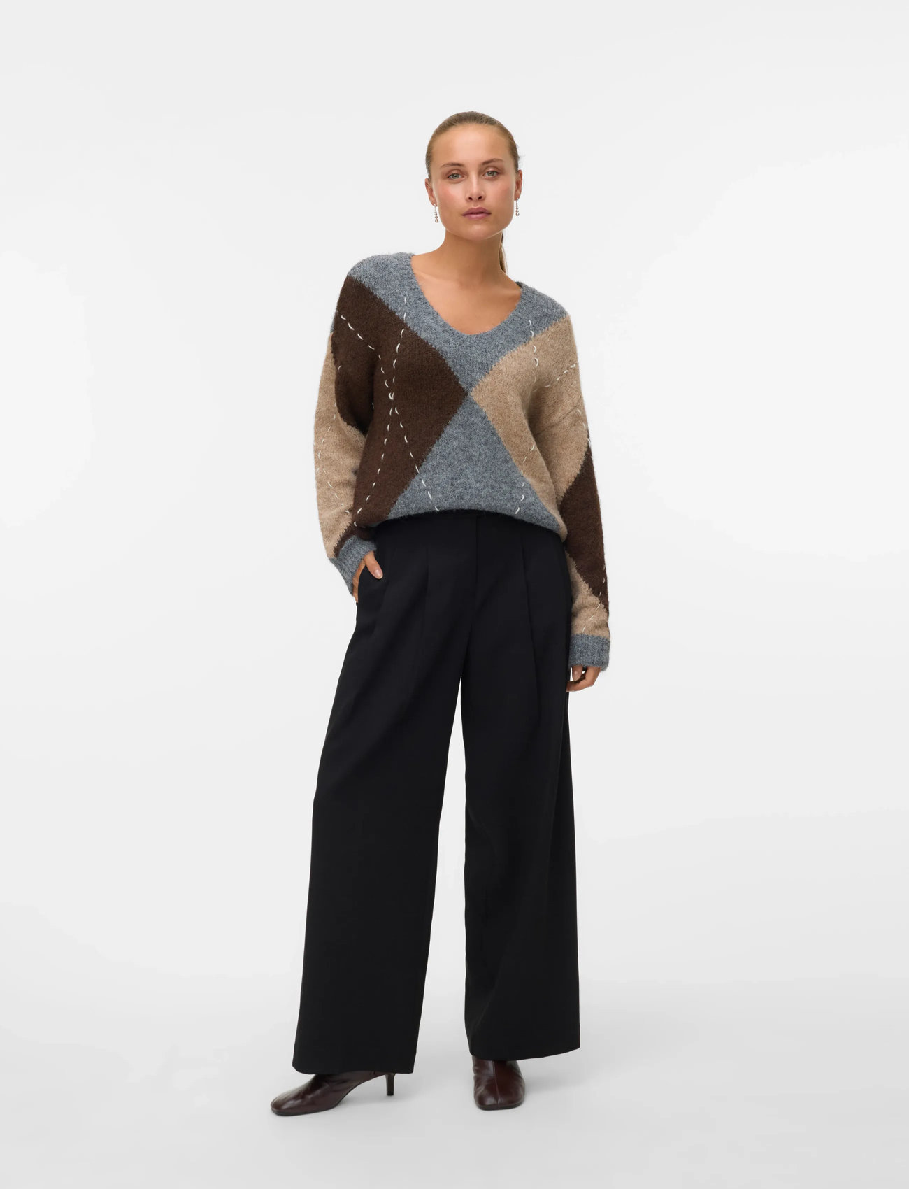 Vero Moda Vmbliss Ls V-Neck Handstitch Pullover Ga, XS, Grey, Knitwear - Jumpers, Dame