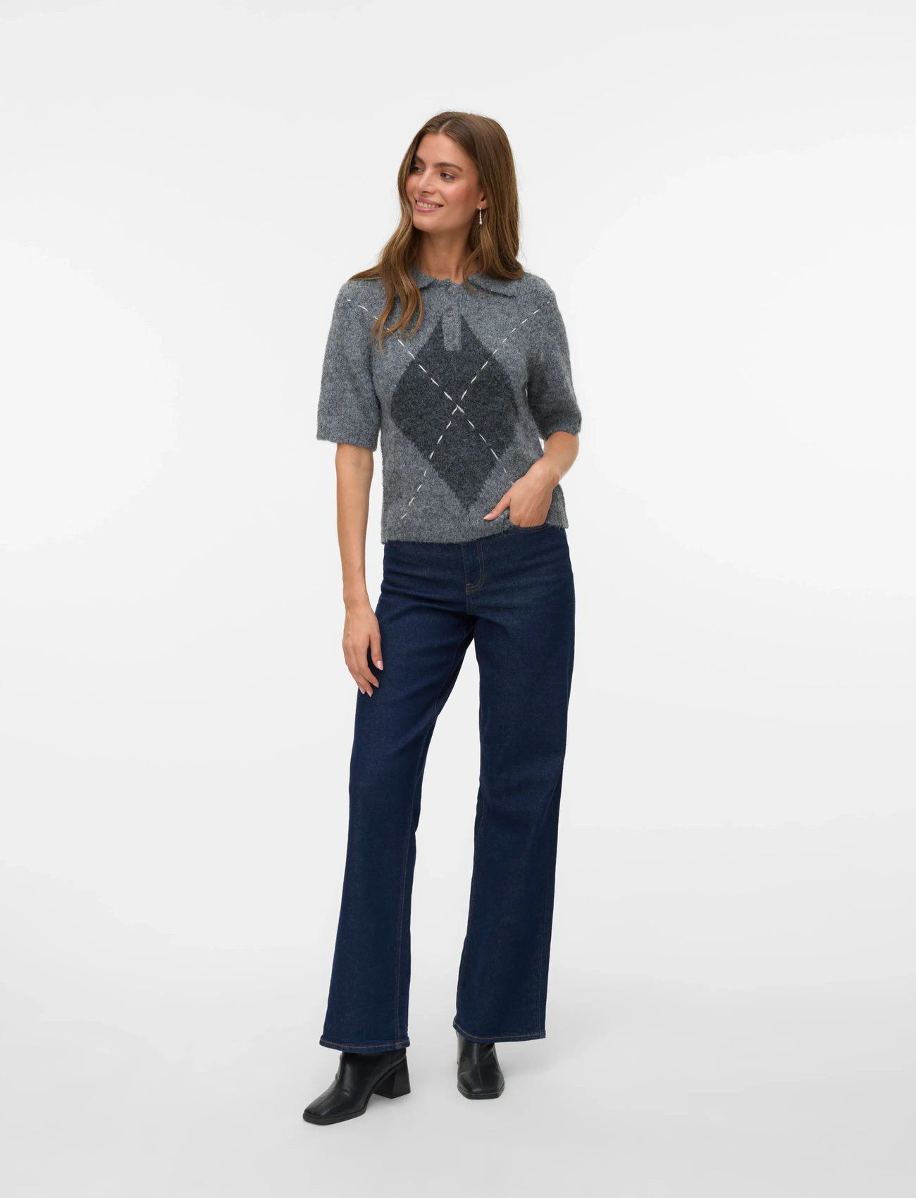 Vero Moda Vmbliss 2/4 Poloneck Pullover Ga, L, Grey, Strik > Trøjer, Dame