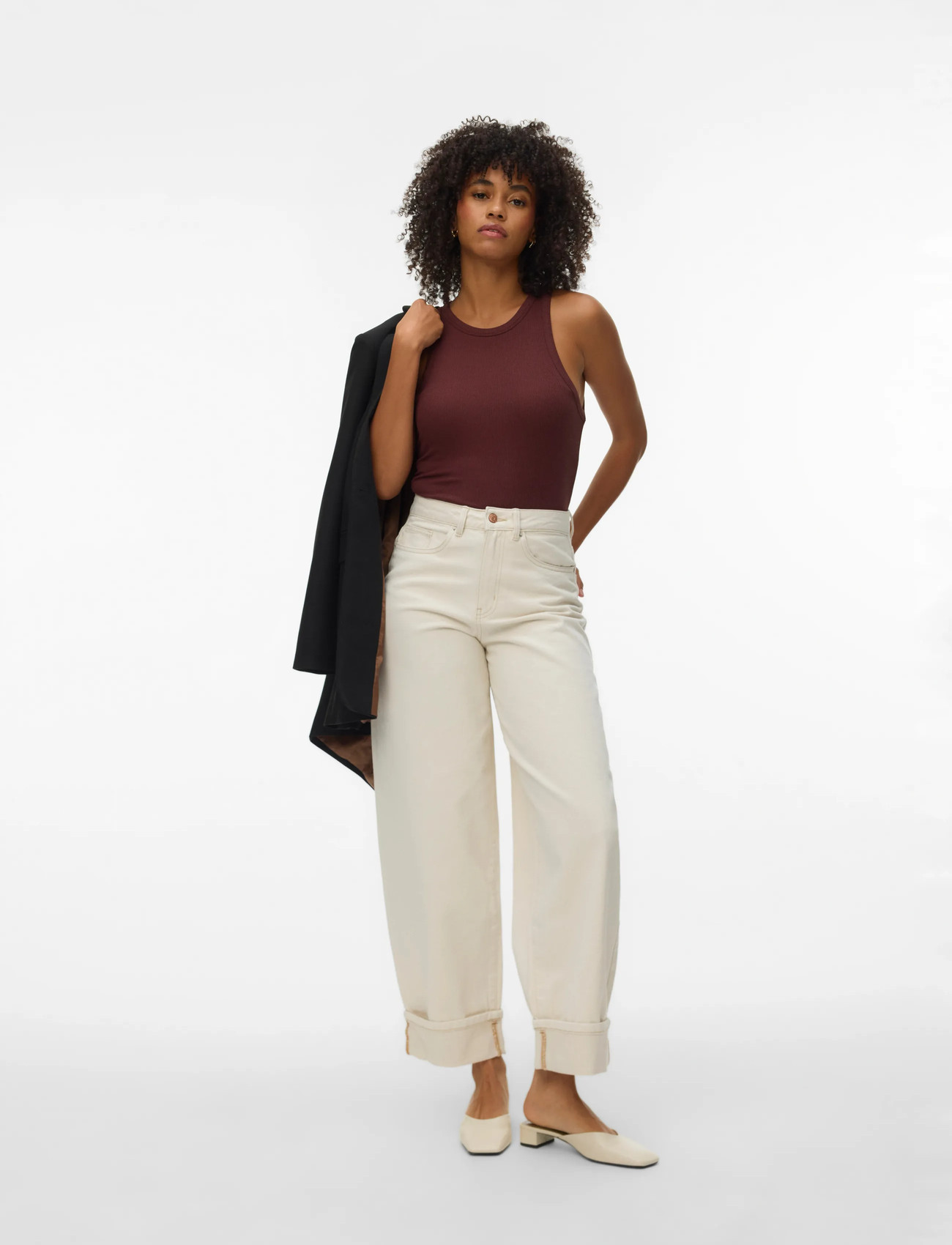 Vero Moda Vmzelda Hr Barrel Fold Up Ecru Jeans, 32 x 32, Cream, Jeans > Vidde, Dame