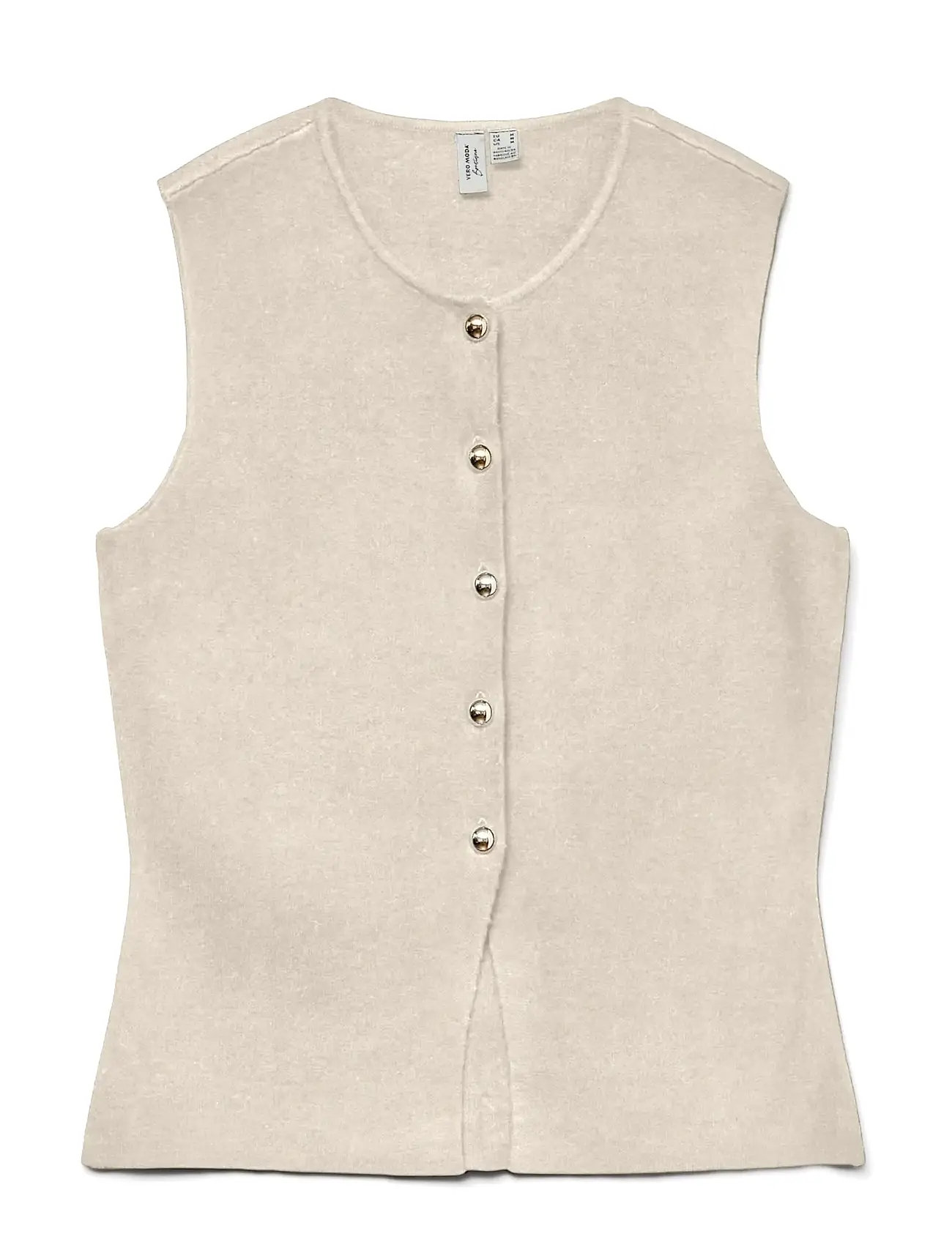 VERO MODA Vmsaba Sl O-Neck Button Vest Btq Cream - M - Damen