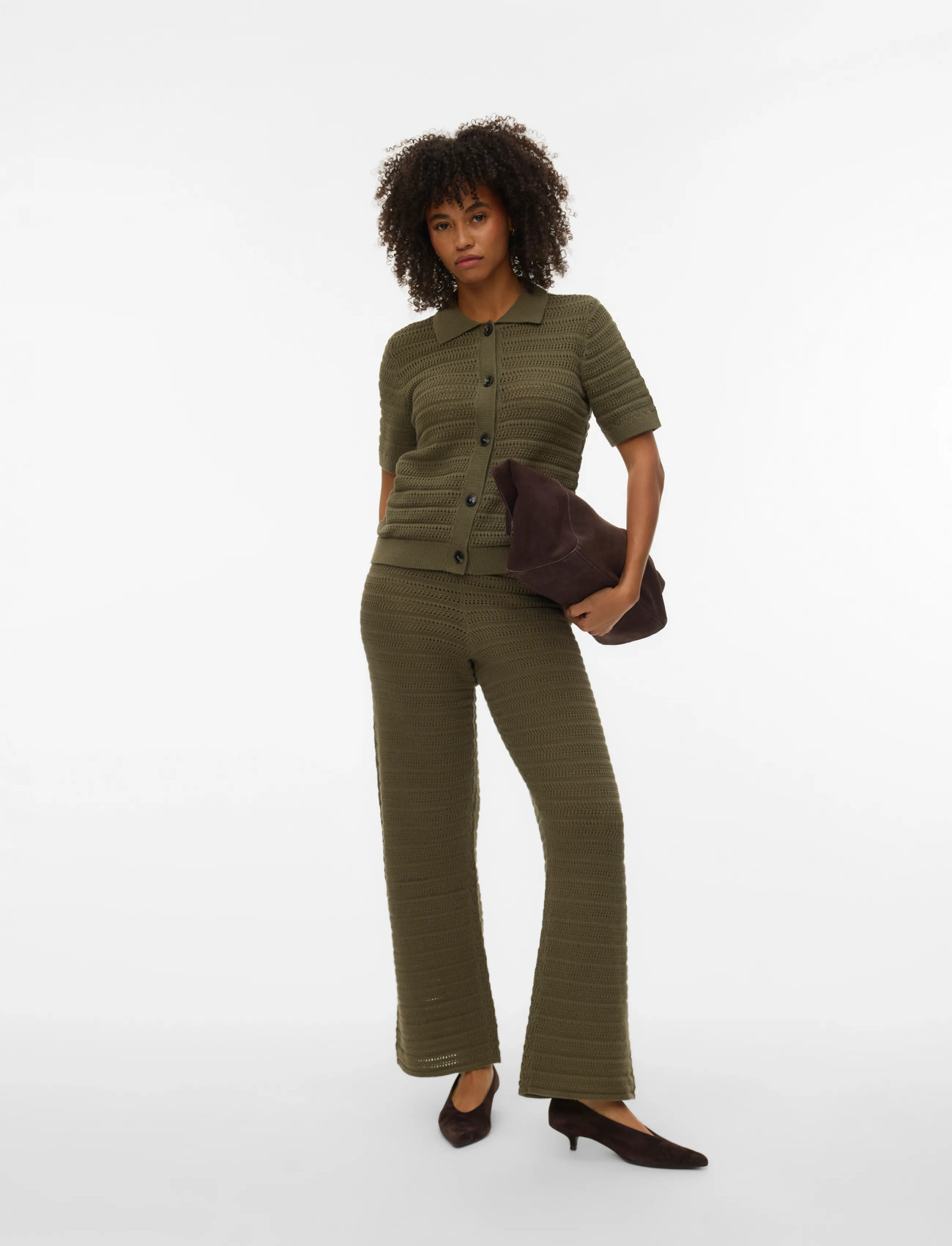 Vero Moda Vmhayley Nw Loose Stitch Pant Boo, L, Green, Bukser > Flared, Dame