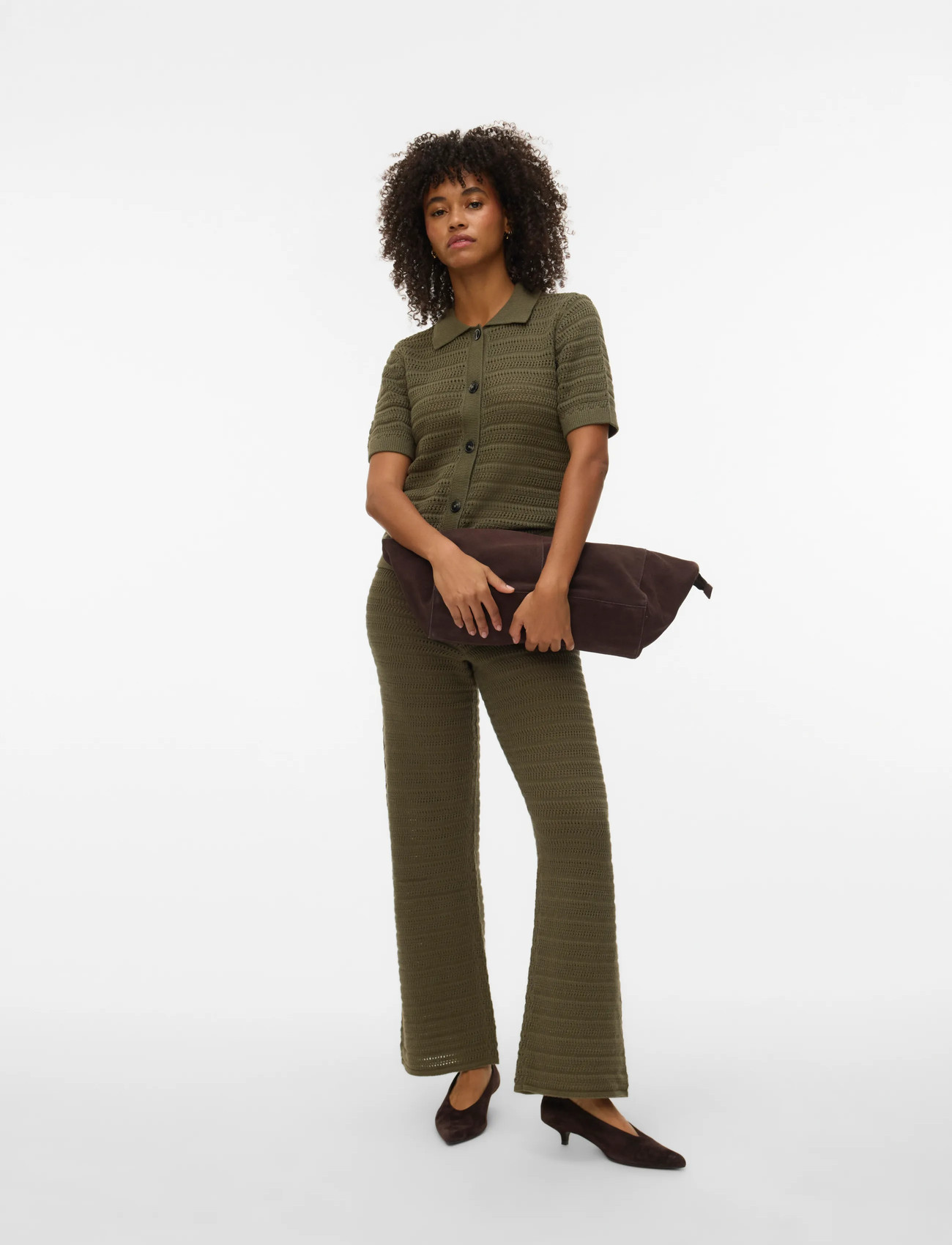 Vero Moda Vmhayley 2/4 Poloneck Cardigan Boo, L, Khaki green, Strik > Cardigans, Dame