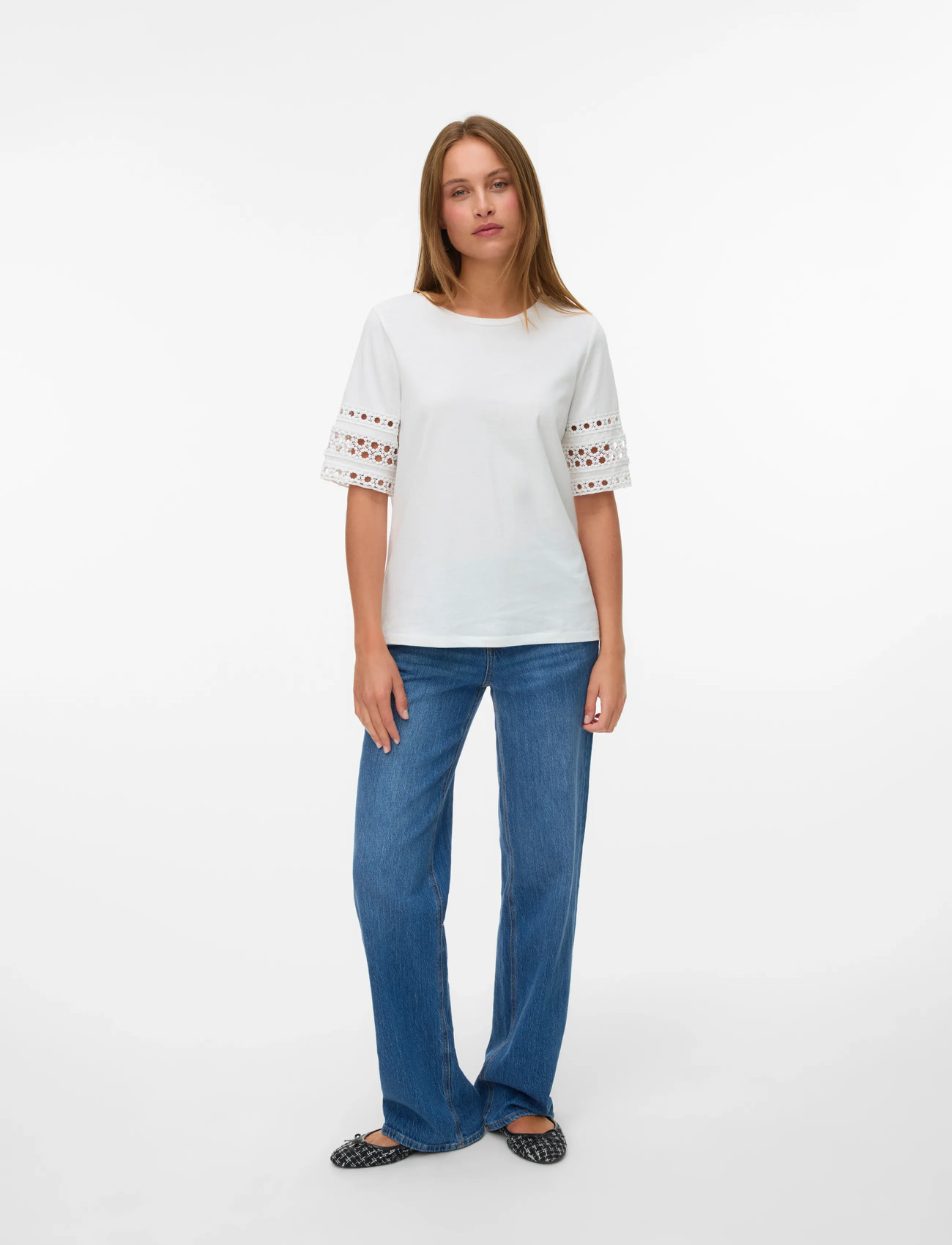 Vero Moda Vmivacy 2/4 O-Neck Top Jrs Btq, L, White, T-Shirts & Toppe > Kortærmede, Dame