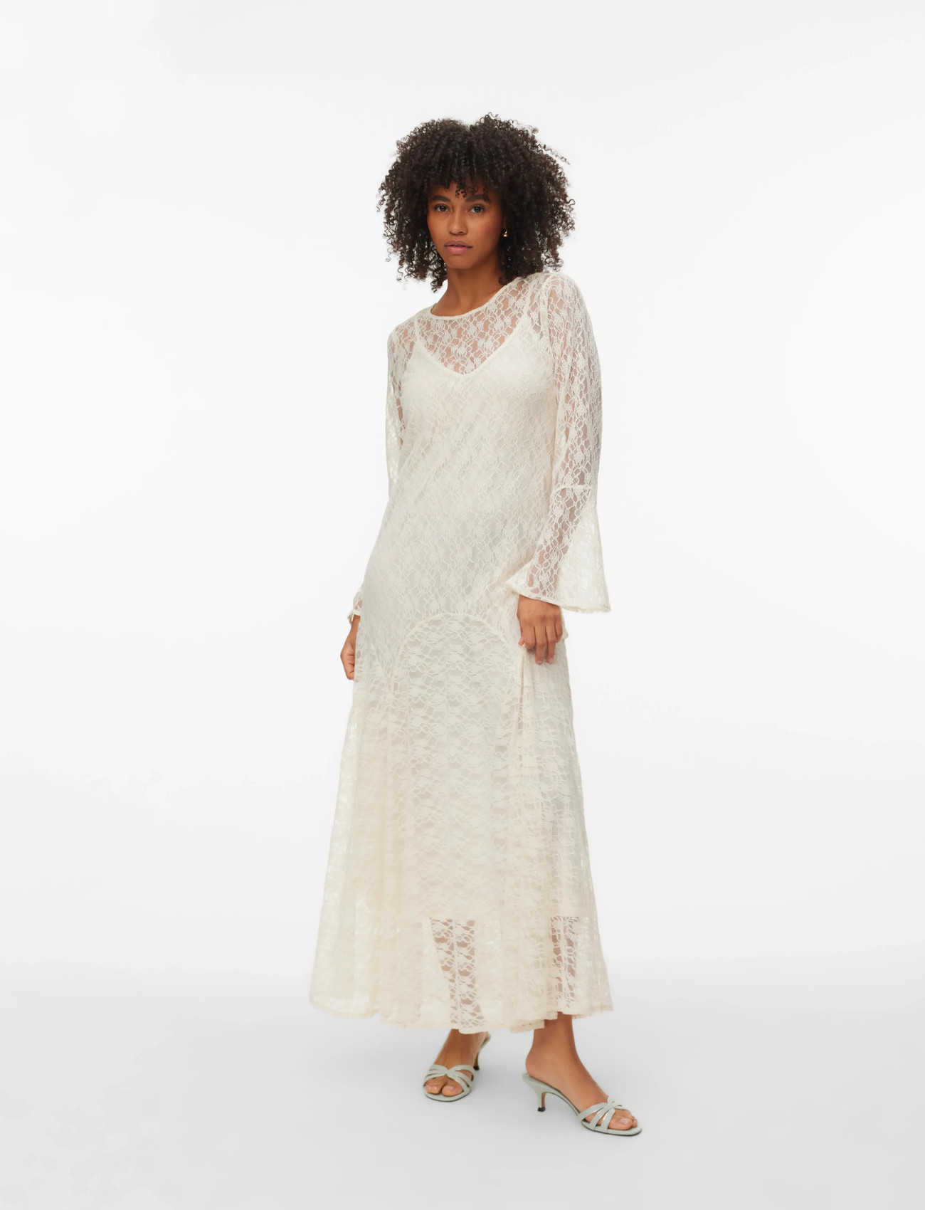 Vero Moda Vmloulou Lace Ls Ankle Dress Wvn, XL, Cream, Kjoler > Maxikjole, Dame