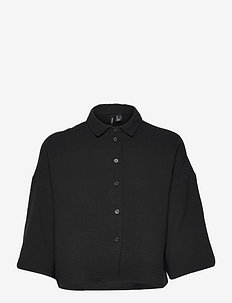 VMNATALI 3/4 CROP SHIRT WVN - långärmade skjortor - black