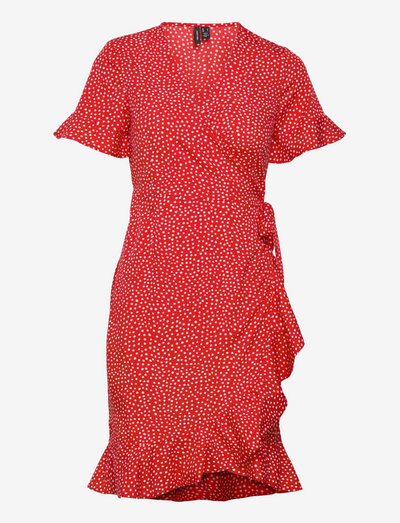 Vero Moda Vmhenna 2/4 Wrap Frill Dress (Goji Berry), (27.99 €) | Large  selection of outlet-styles | Booztlet.com