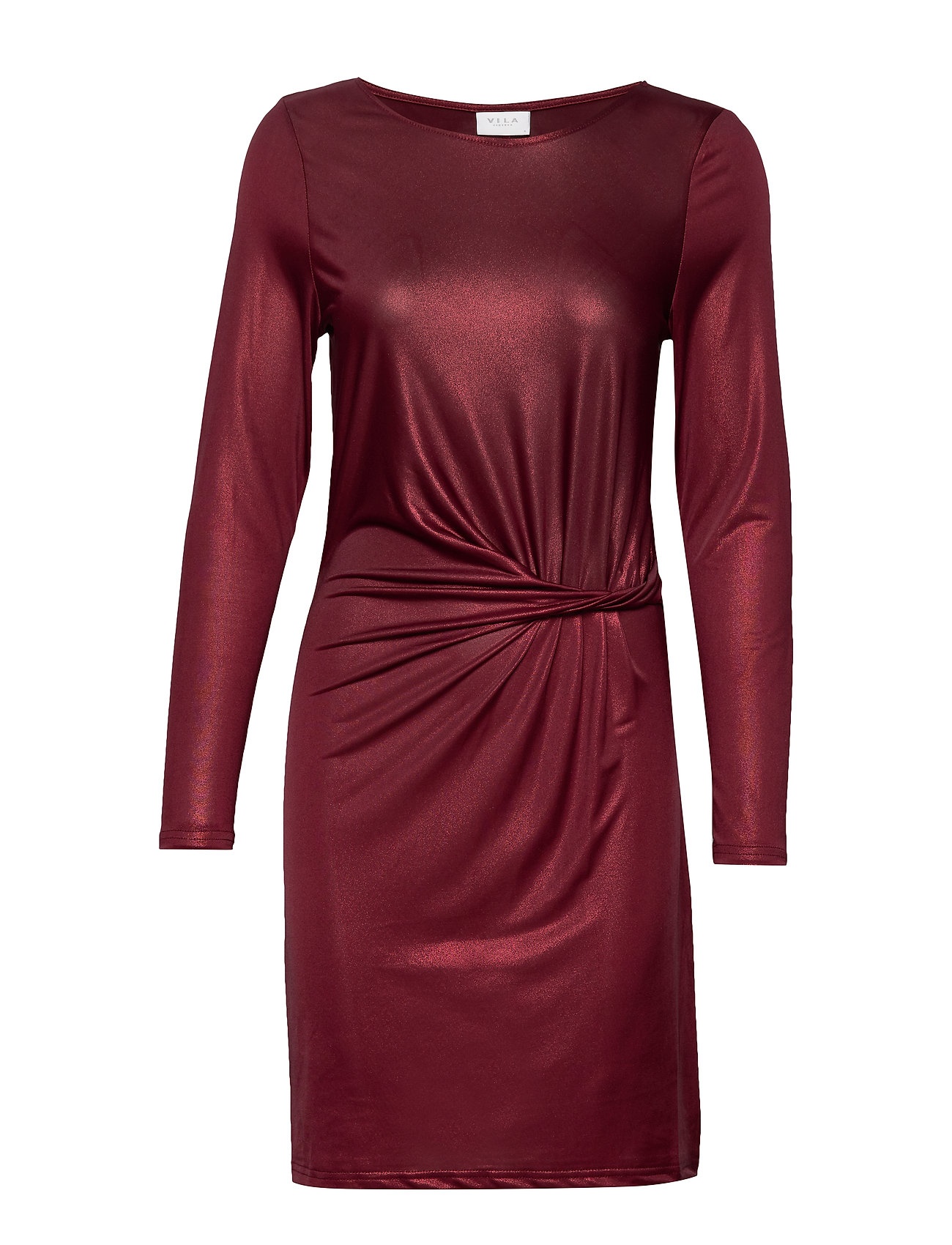 Vila Vidisca Drape L/S Dress Kort Klänning Röd [Color: TAWNY PORT ][Sex: Women ][Sizes: S,M,L ]