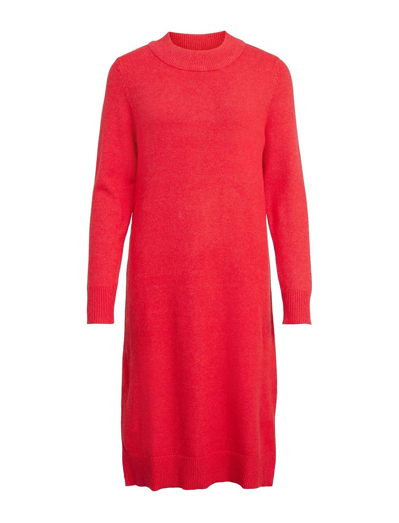 Vila Viril Crew Neck L/S Midi Dress - Noos Röd