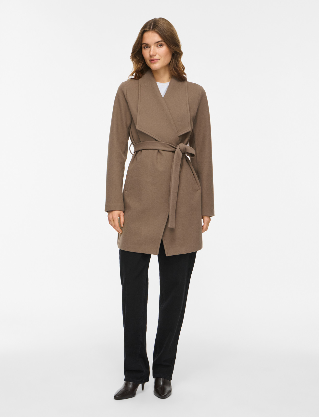 Vila Vicooley Collar Belt Coat - Noos, 38, Brown, Frakker > Vinterfrakker, Dame