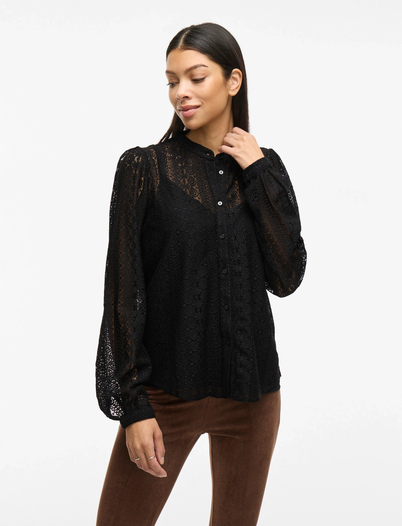 Vila Vichikka Lace L/S Shirt- Noos, XS, Black, Bluser > Langærmede, Dame