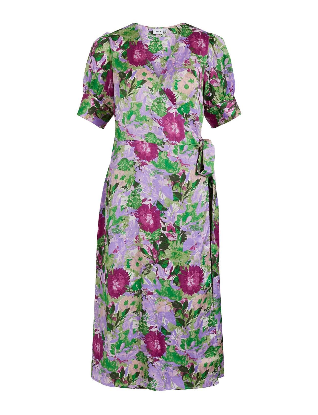 Vinaria S/S Wrap Midi Dress/Dc/Su Knelang Kjole Green Vila