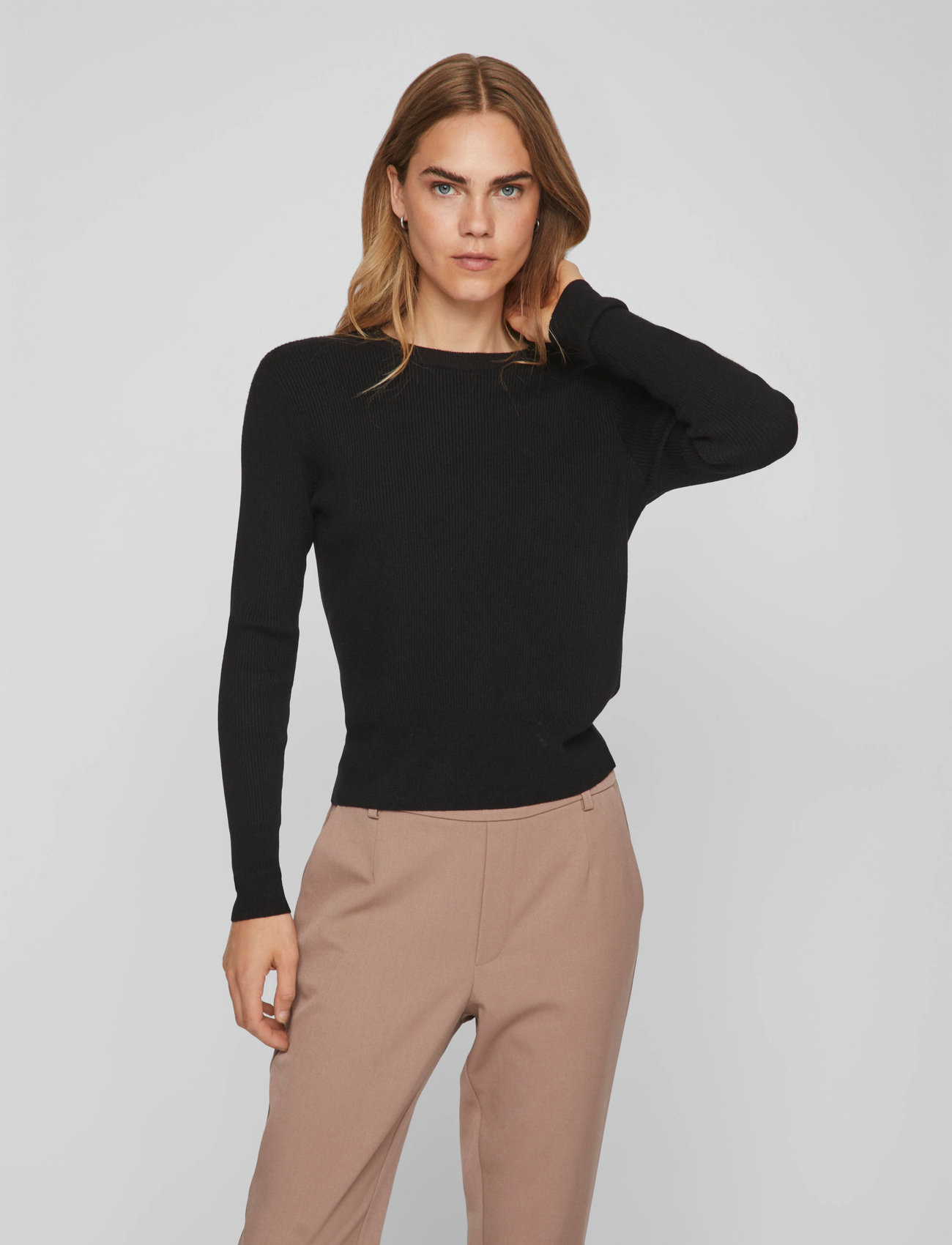 Vila Vicomfy O-Neck L/S Knit Top- Noos, L, Black, Strik > Trøjer, Dame