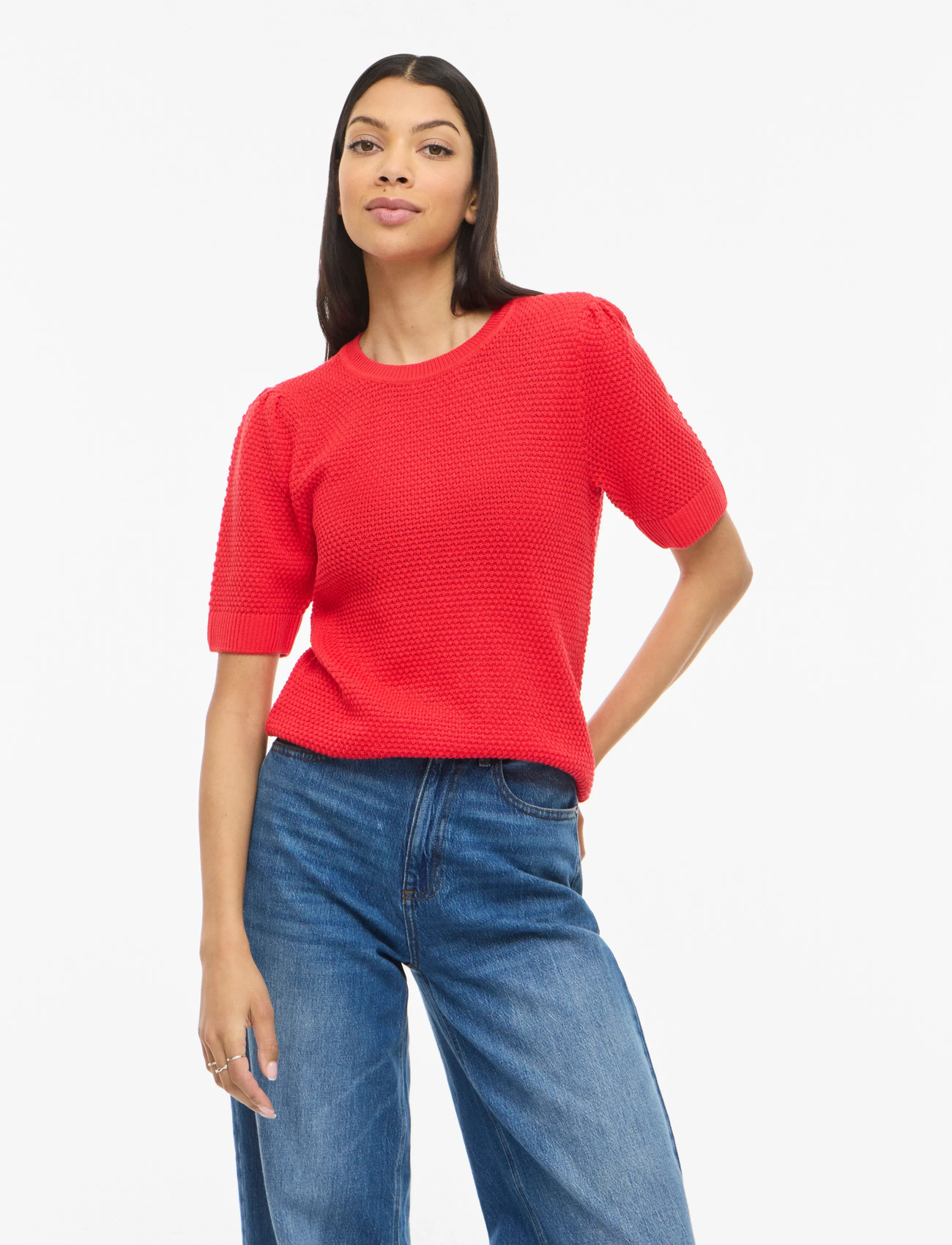 Vila Vidalo O-Neck S/S Knit Top - Noos, L, Red, Strik > Trøjer, Dame