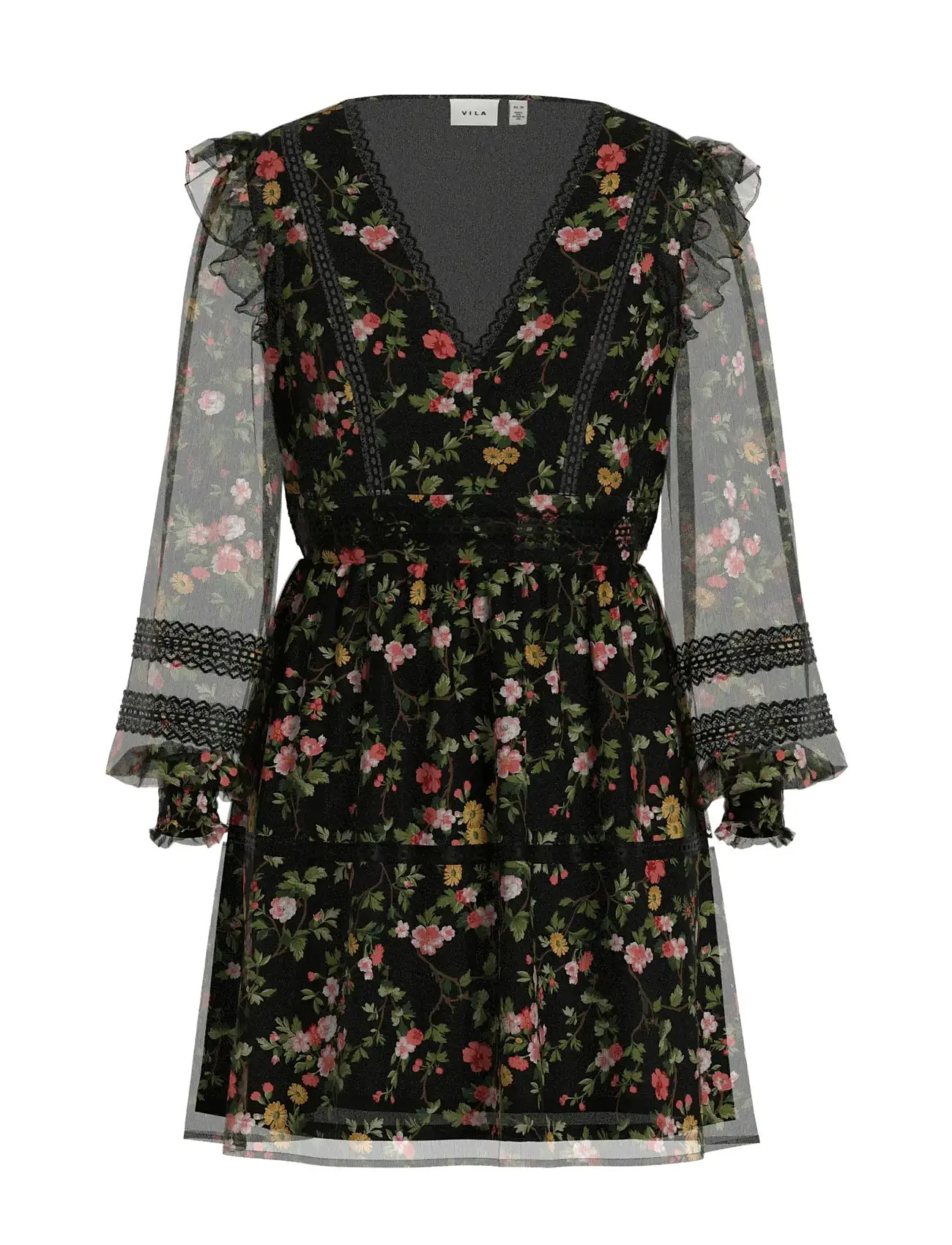 Vila Viroman New V-Neck L/S Short Dress/Dc/Ka, 36, Black, Kjoler > Kort Kjole, Dame