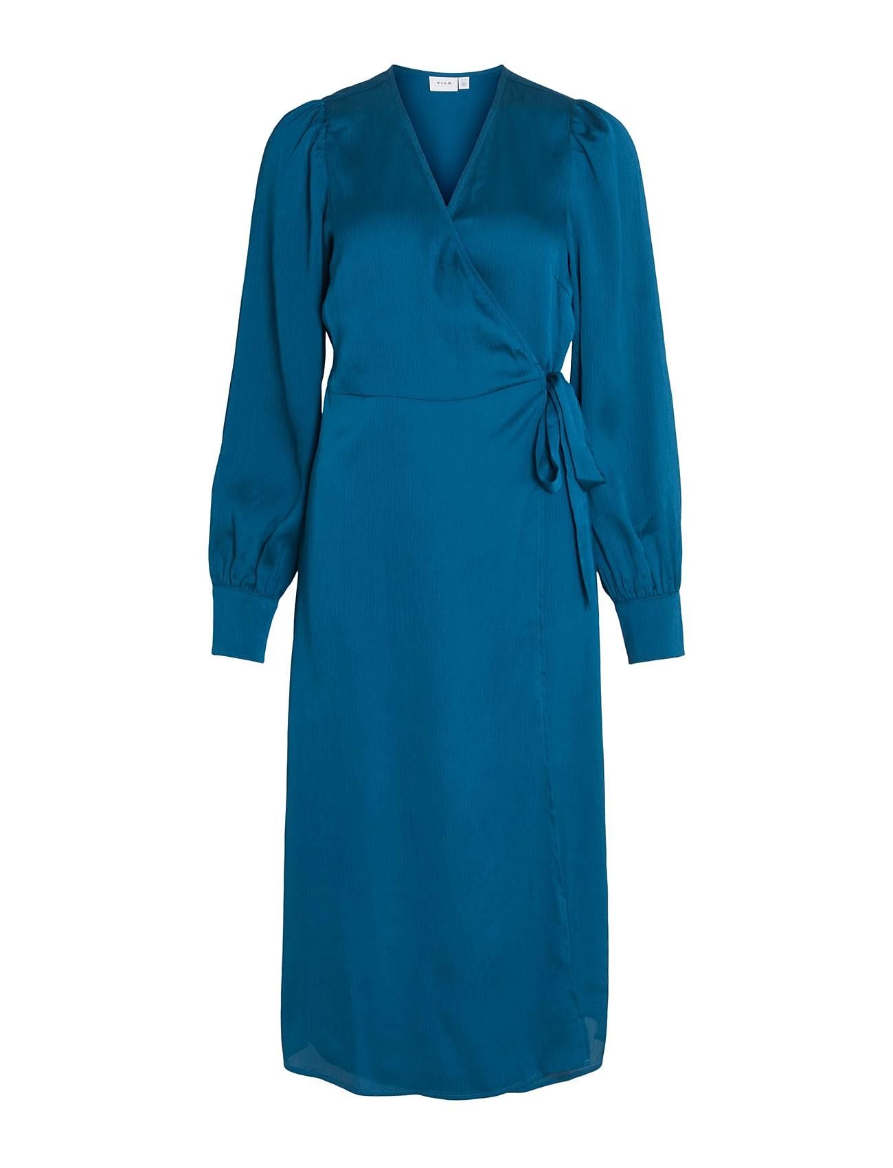Viomi L/S Satin Wrap Dress/Su Blue Vila