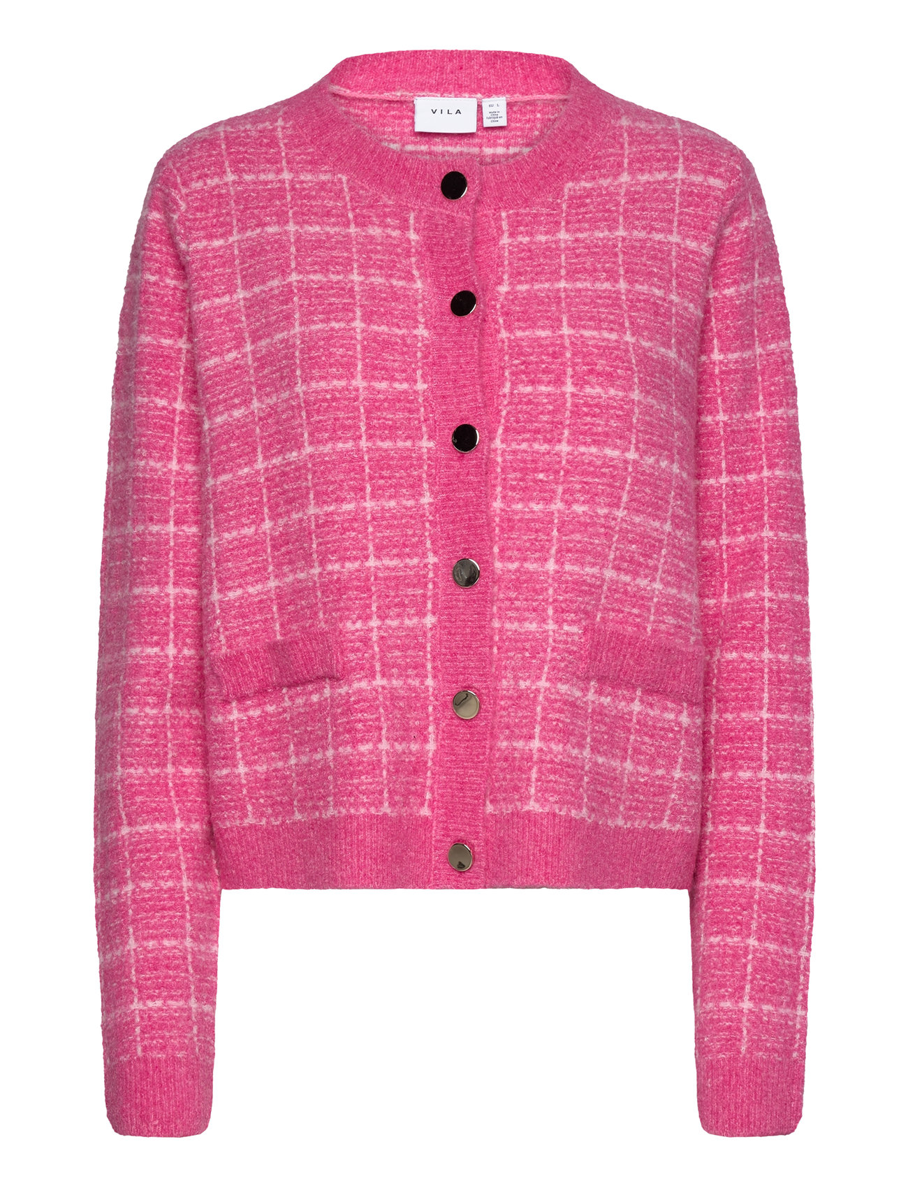 Viaudrey Check L/S Knit Cardigan/Ka Pink Vila