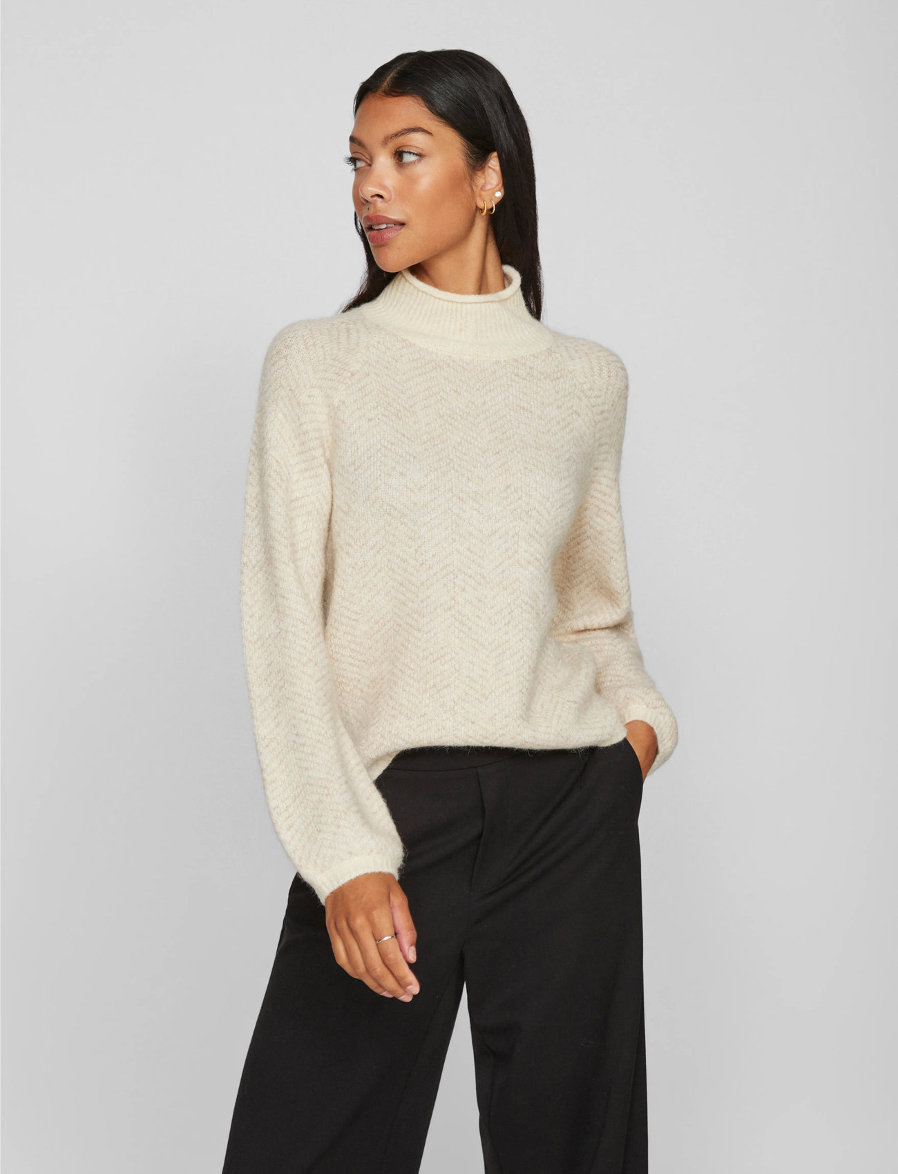 Vila Vilory High Neck L/S Knit Top - Noos, XS, Cream, Strik > Trøjer, Dame