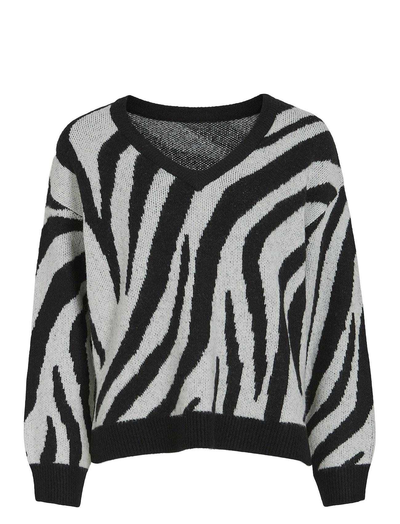 Vicilia V-Neck L/S Rev Jaquard Top Black Vila