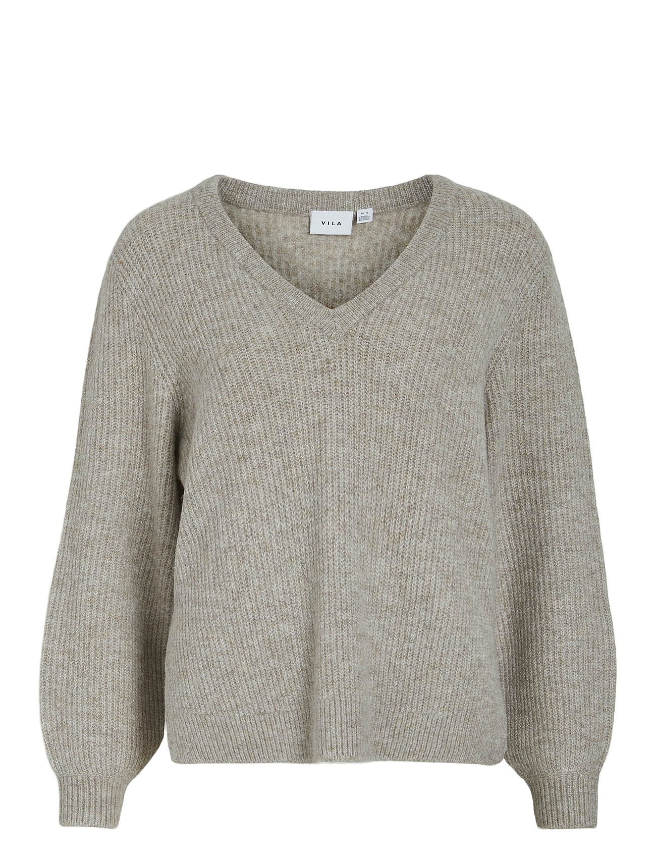 Vila Vibeluna V-Neck Rev L/S Knit Top - Noos Beige