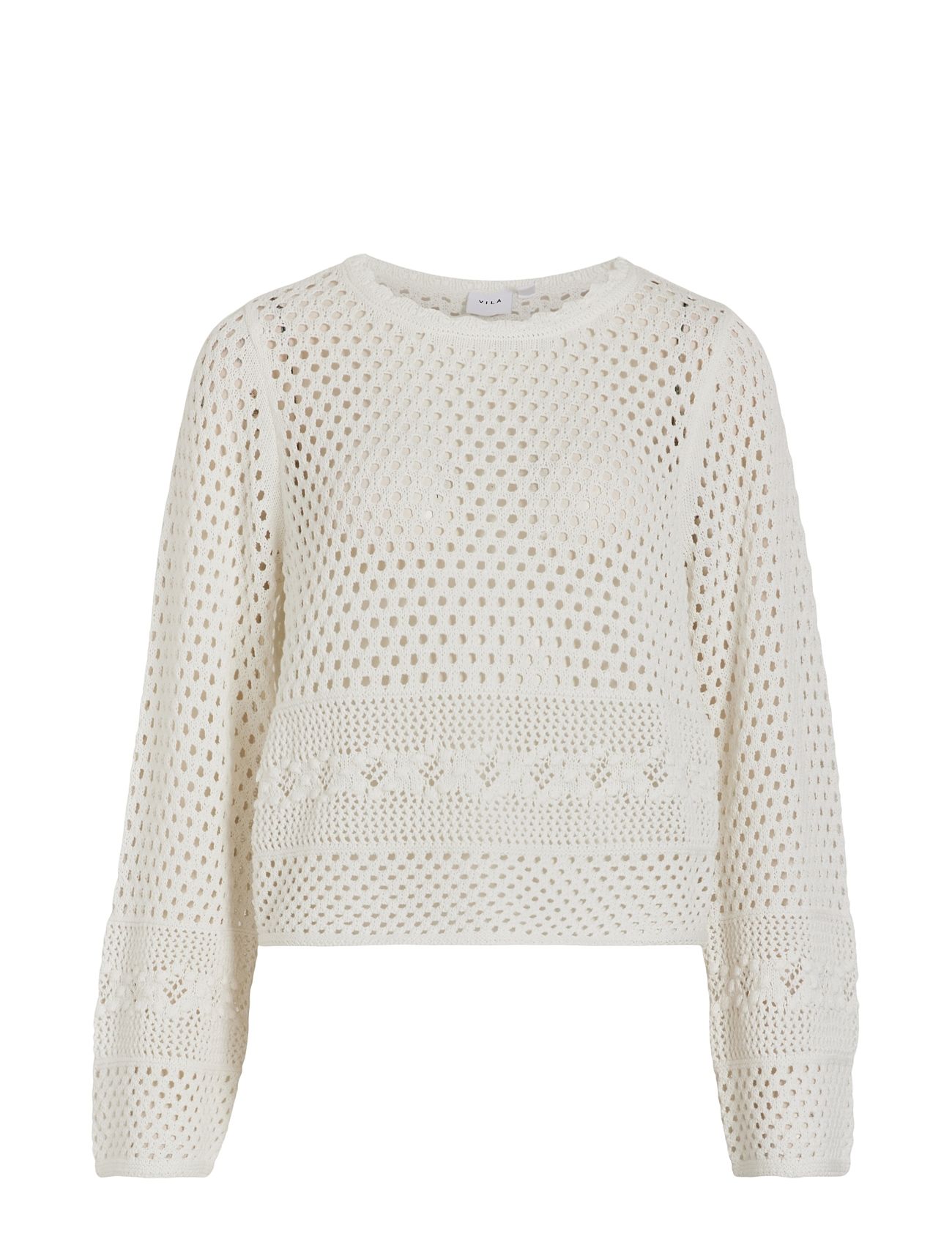 Vila Vidolise L/S O-Neck Crochet Knit Top Vit