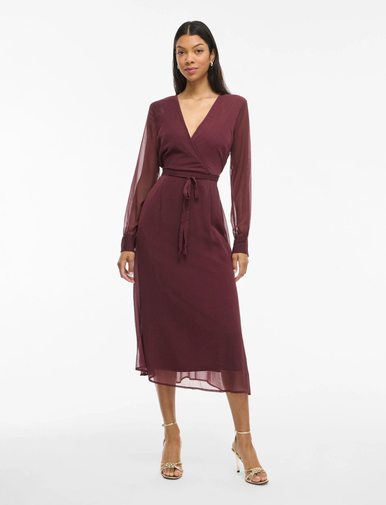 VILA VIFALIA FLOUNCE V NECK MIDI DRESS - Vestido Informal - Birch/red
