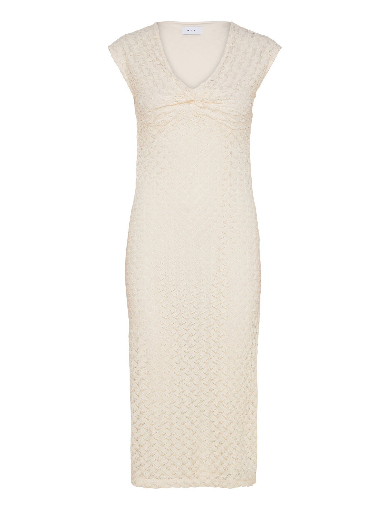 Visolira V-Neck Cap Sleeve Dress Knælang Kjole Cream Vila